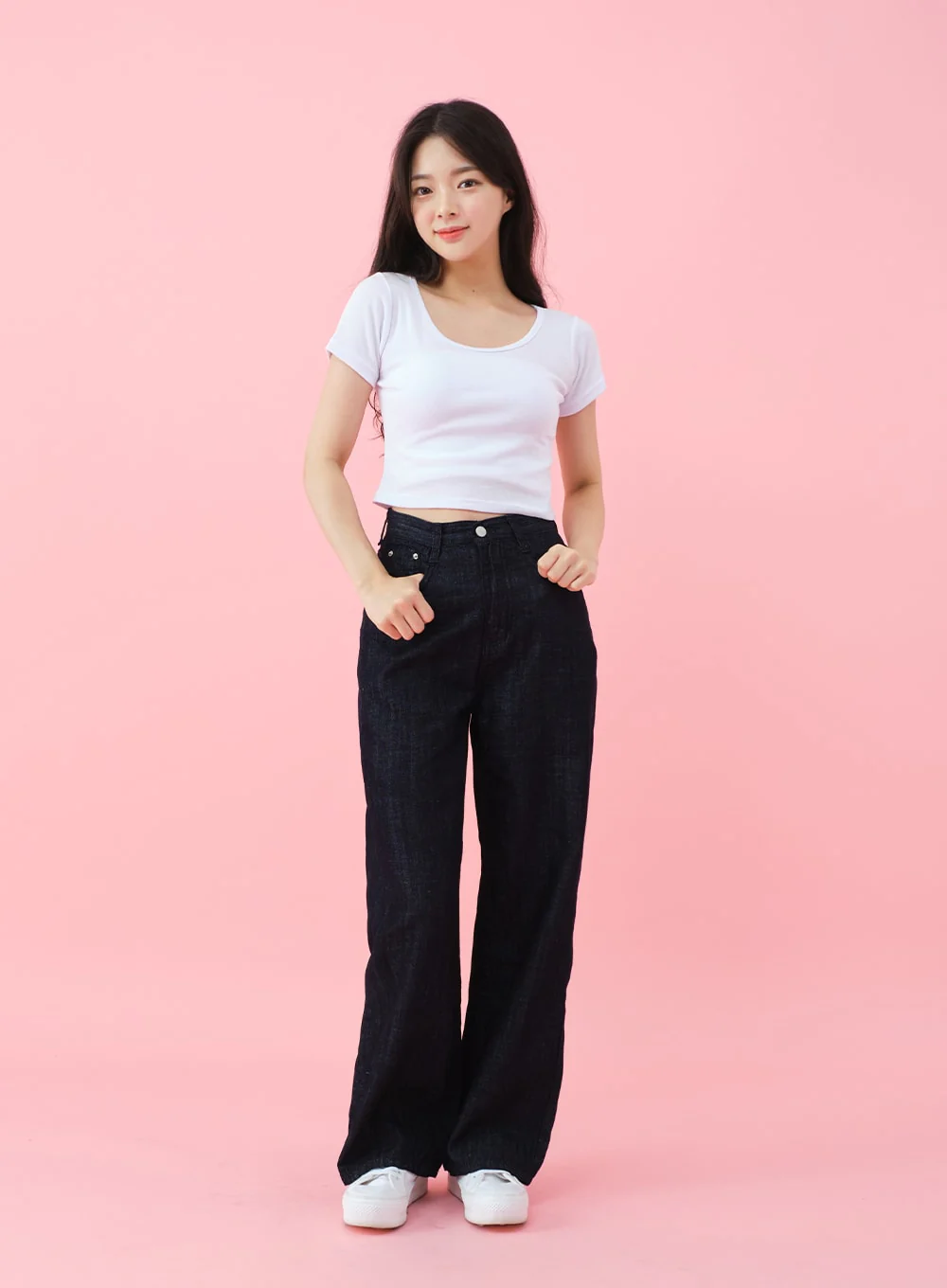 Deep Round Neck Basic Crop T-Shirt BU5 - Image 2