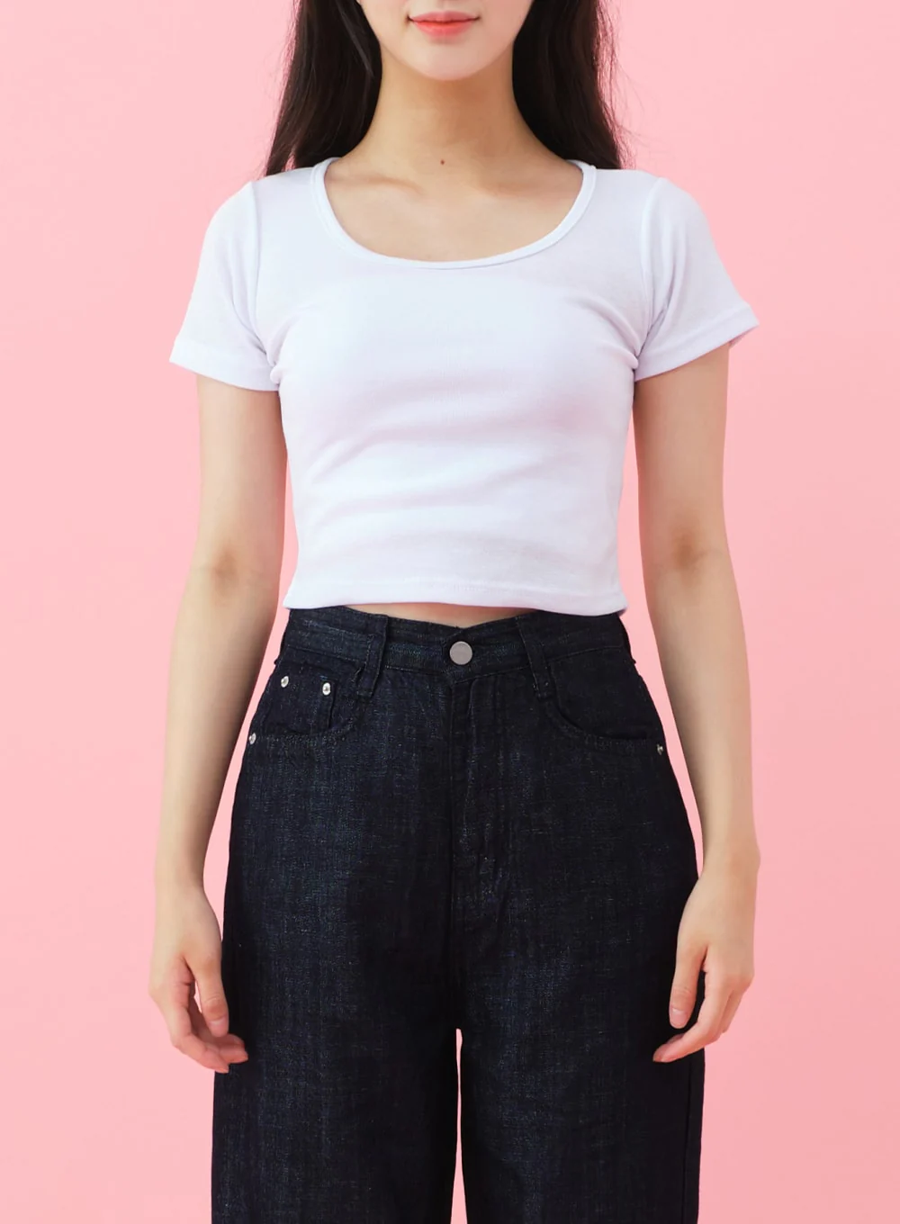Deep Round Neck Basic Crop T-Shirt BU5 - Image 21