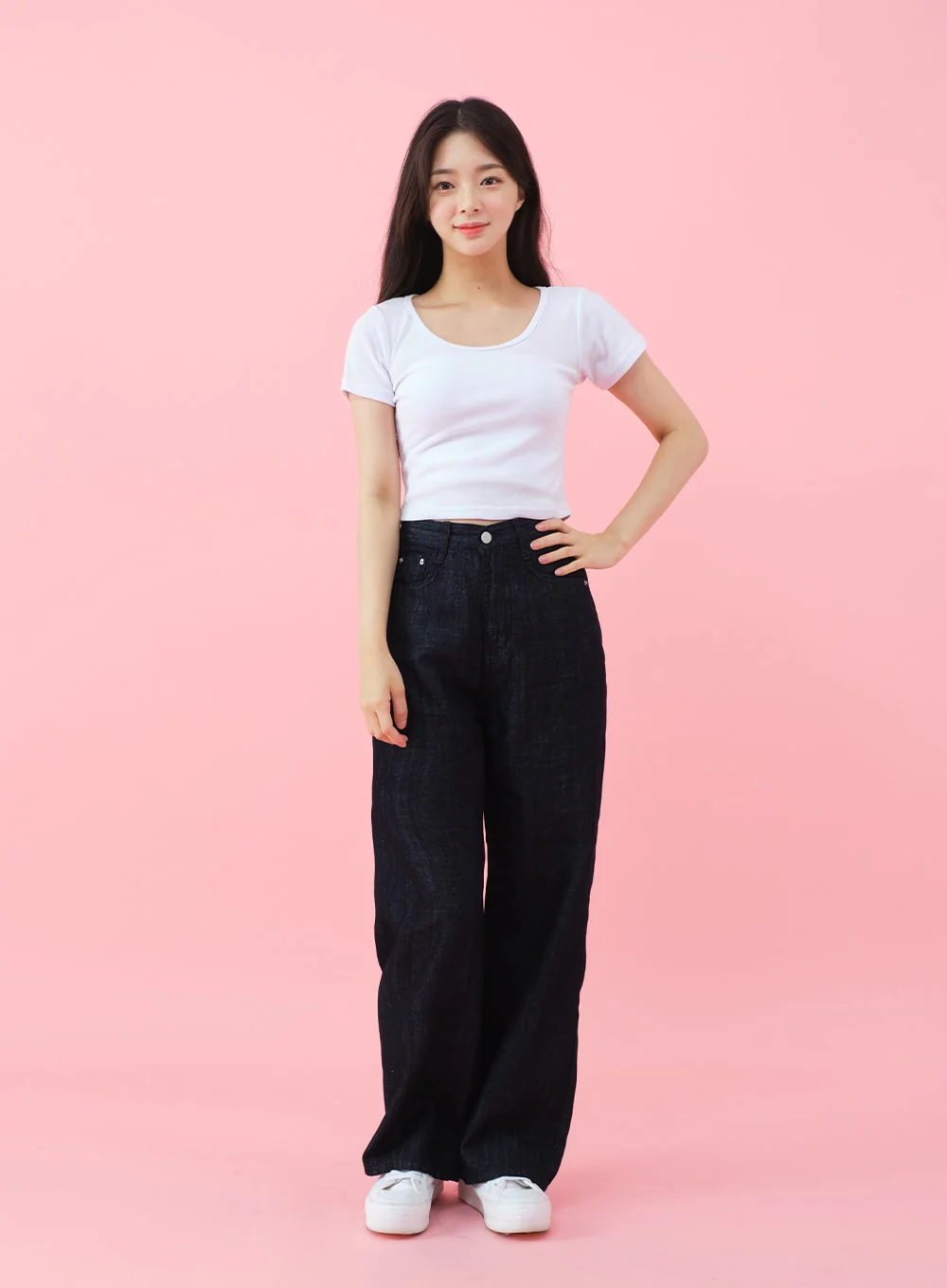 Deep Round Neck Basic Crop T-Shirt BU5 - Image 3