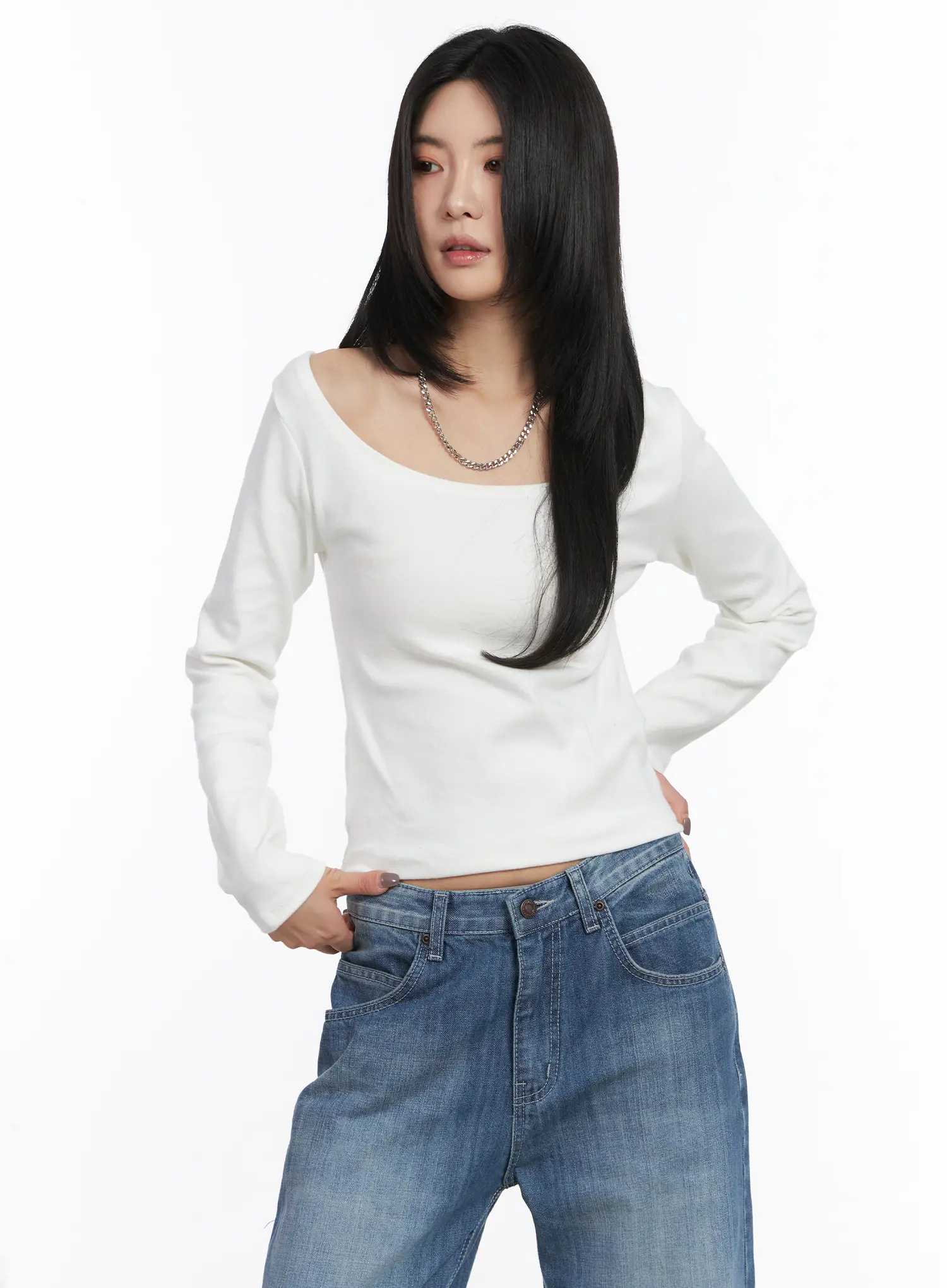 Deep U-Neck Fleece Long-Sleeve Tee CD505