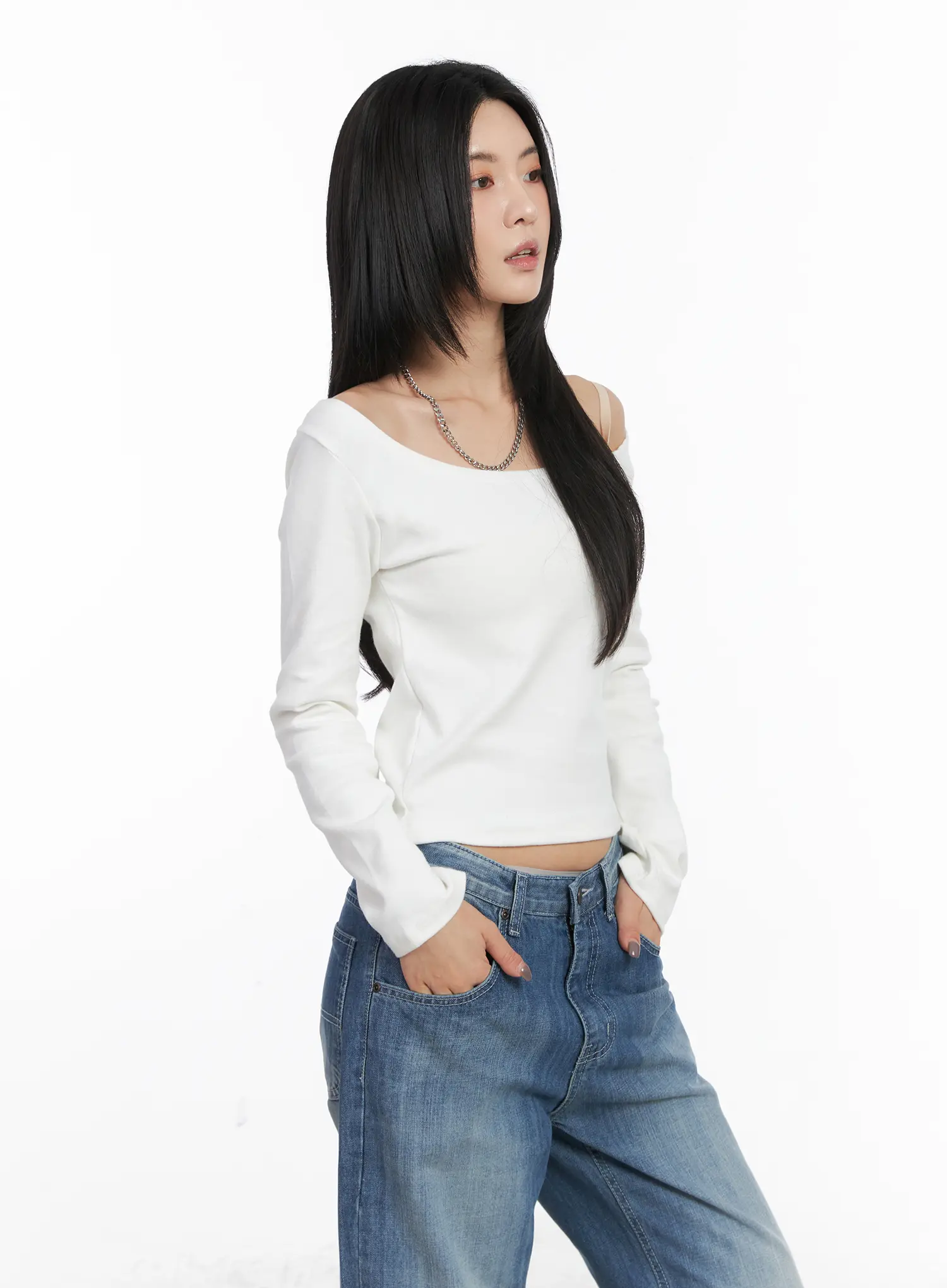 Deep U-Neck Fleece Long-Sleeve Tee CD505 - Image 4