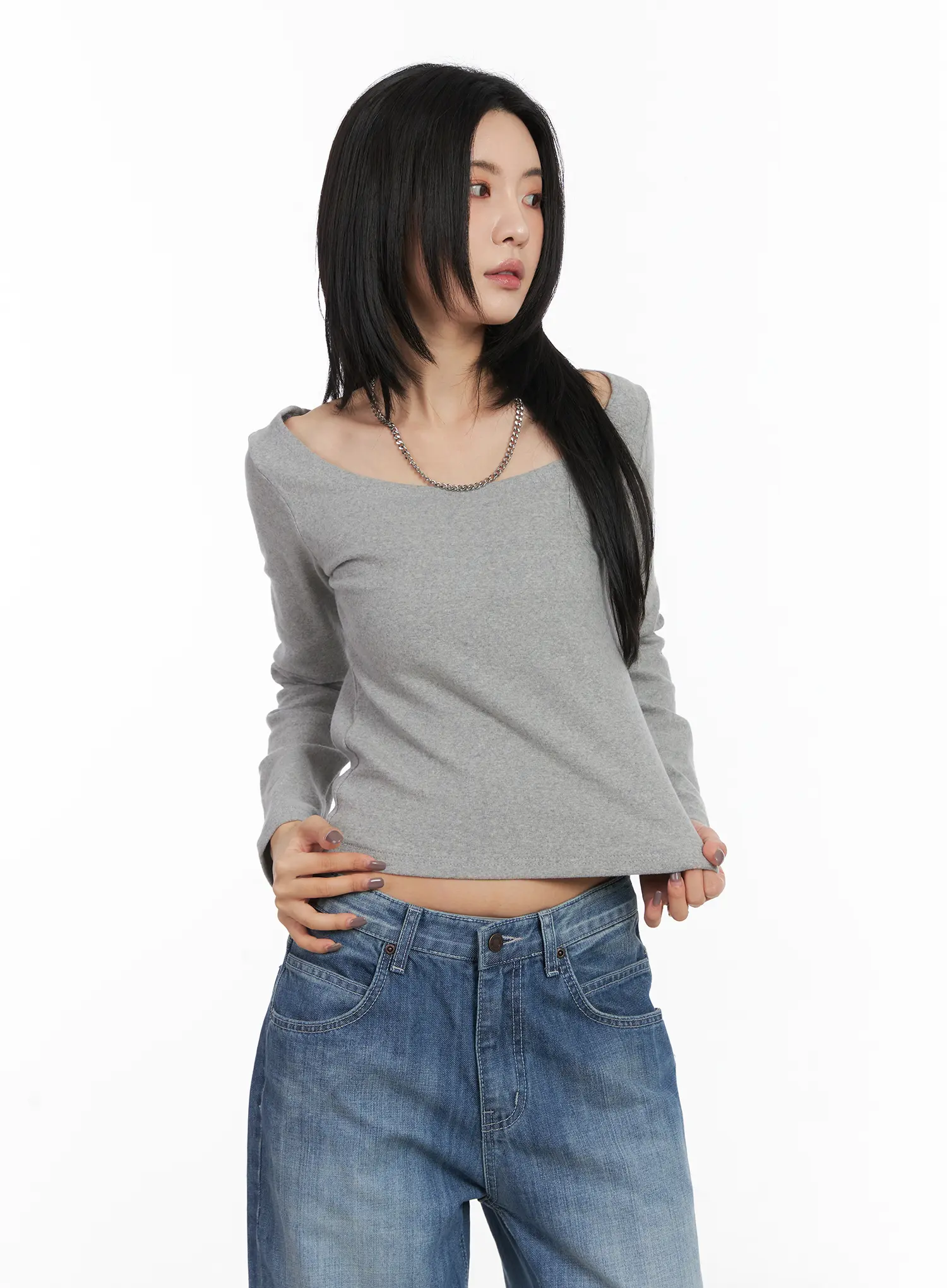 Deep U-Neck Fleece Long-Sleeve Tee CD505 - Image 7
