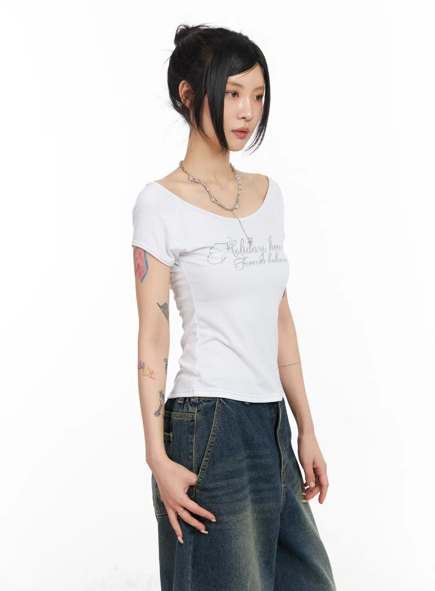 Deep U-Neck Graphic Tee CM516 - Image 7