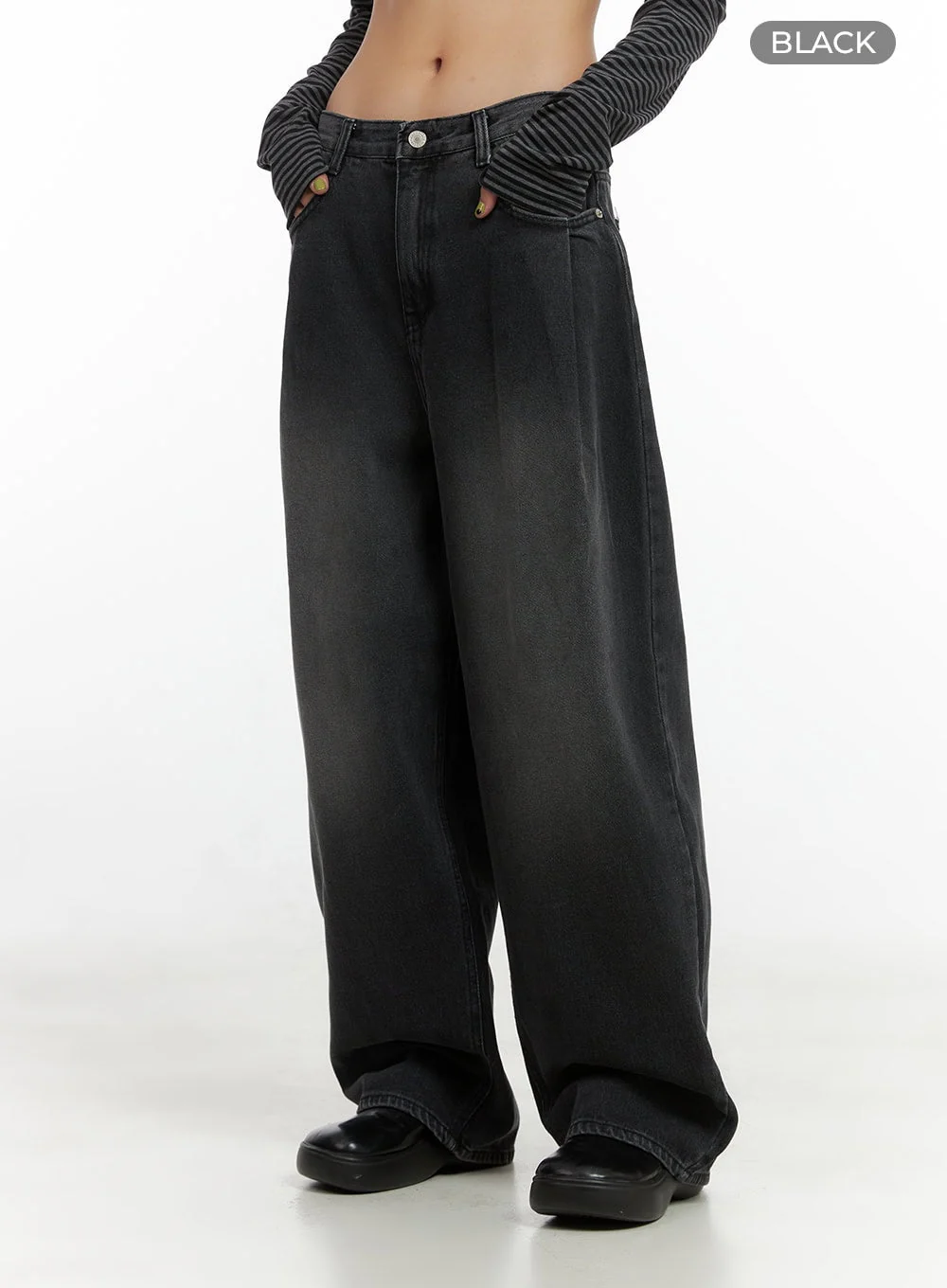 Delilah Pin-Tuck Washed Denim Baggy Jeans CO424 - Image 7