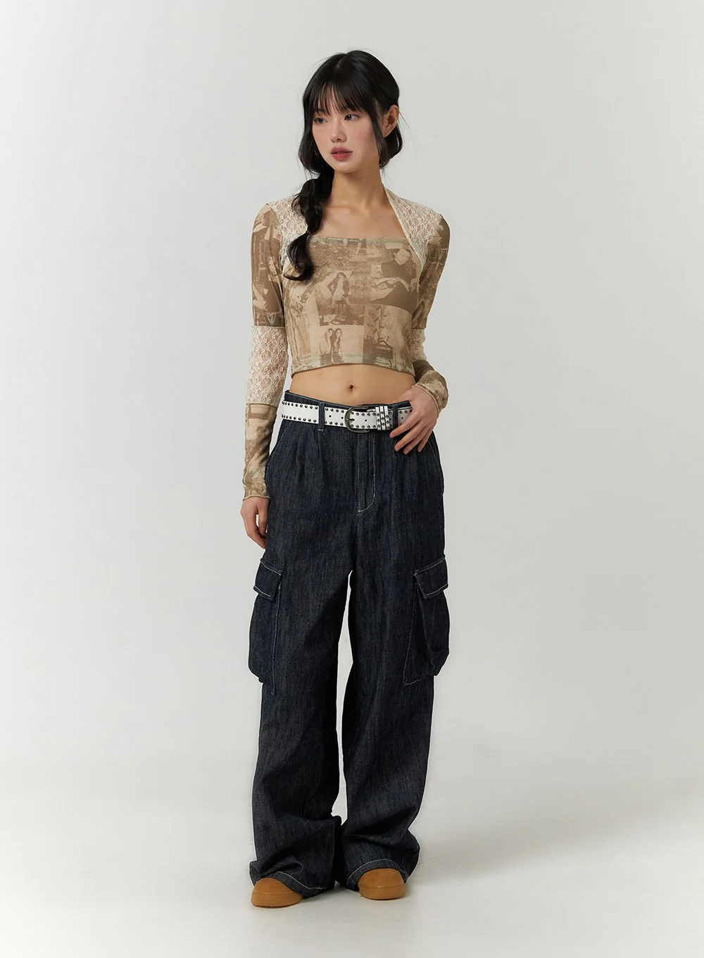 Denim Cargo Wide Leg Jeans CF407 - Image 2