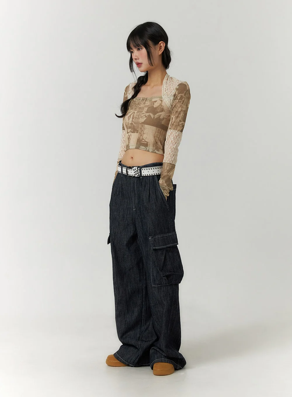 Denim Cargo Wide Leg Jeans CF407 - Image 3