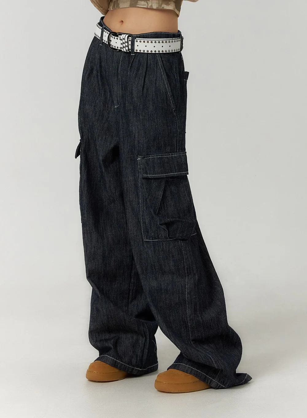 Denim Cargo Wide Leg Jeans CF407 - Image 4