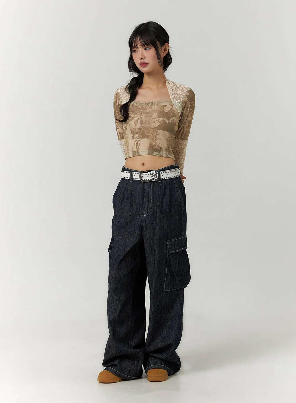 Denim Cargo Wide Leg Jeans CF407 - Image 5