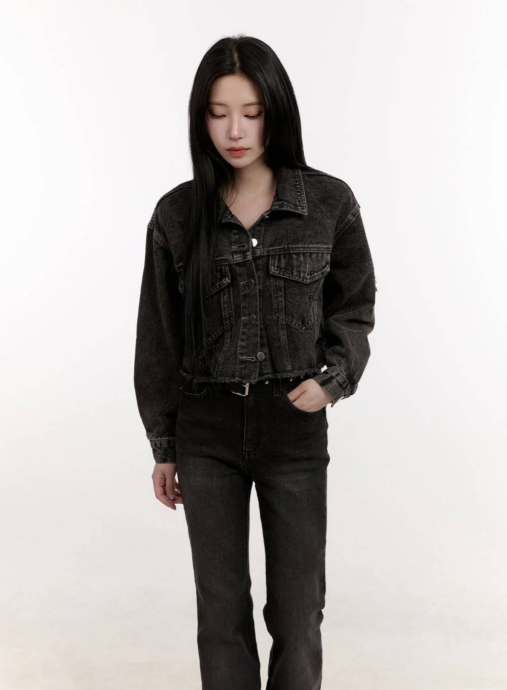 Destroyed Denim Crop Jacket CJ529 - Image 11