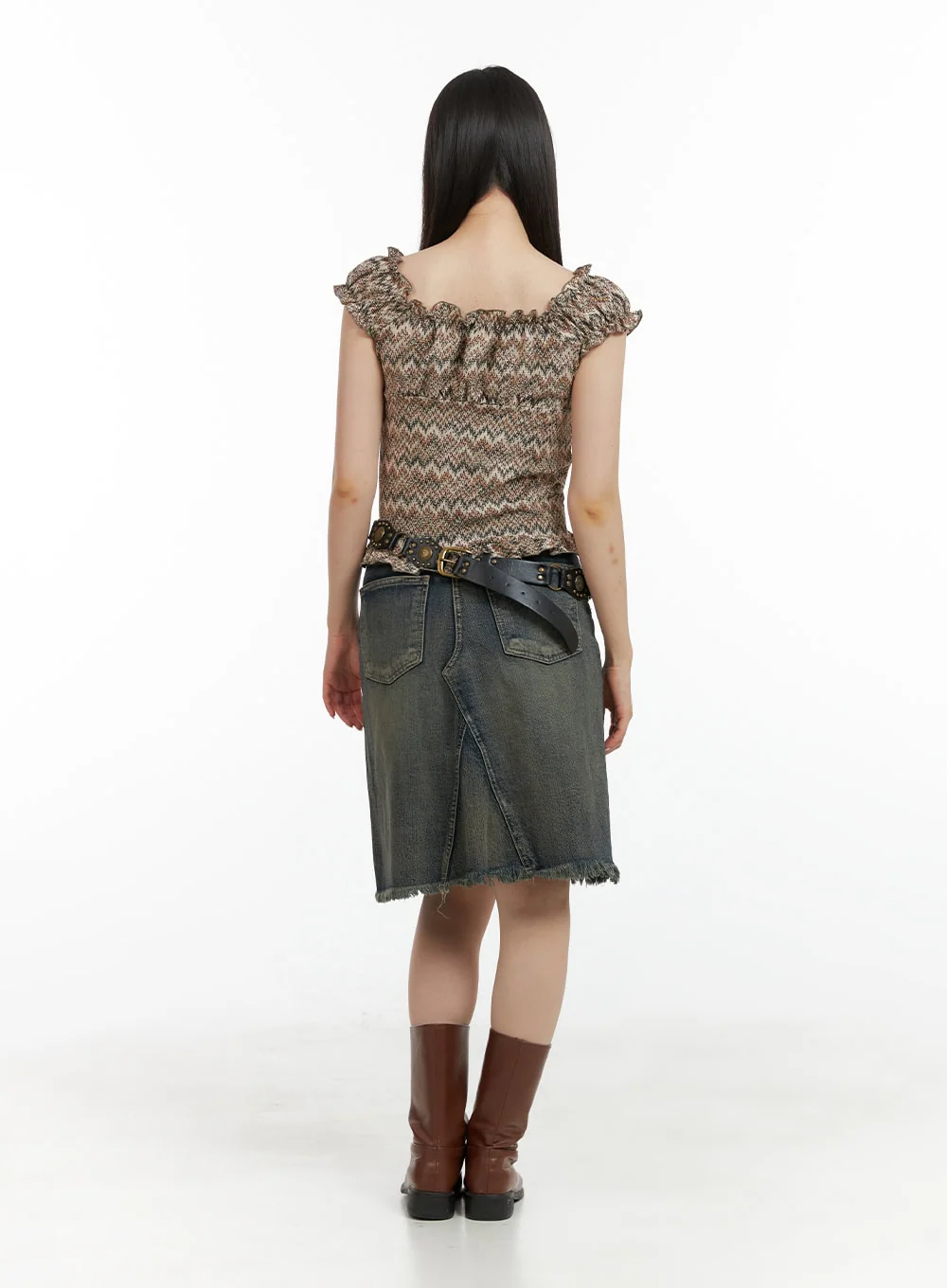Destroyed Hem Denim Midi Skirt CL422 - Image 4