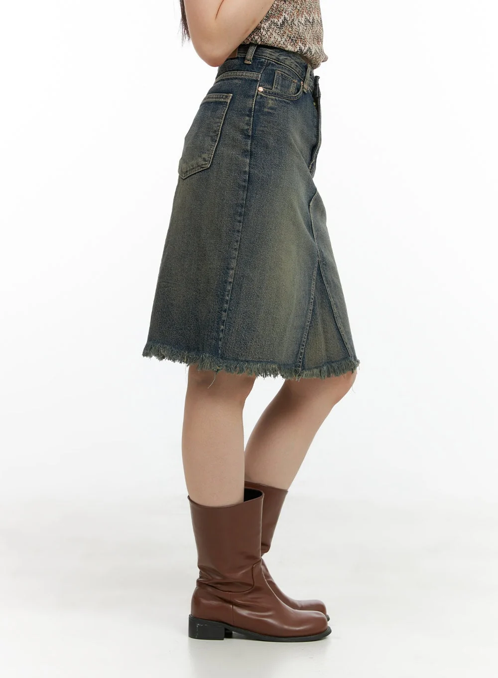 Destroyed Hem Denim Midi Skirt CL422 - Image 5
