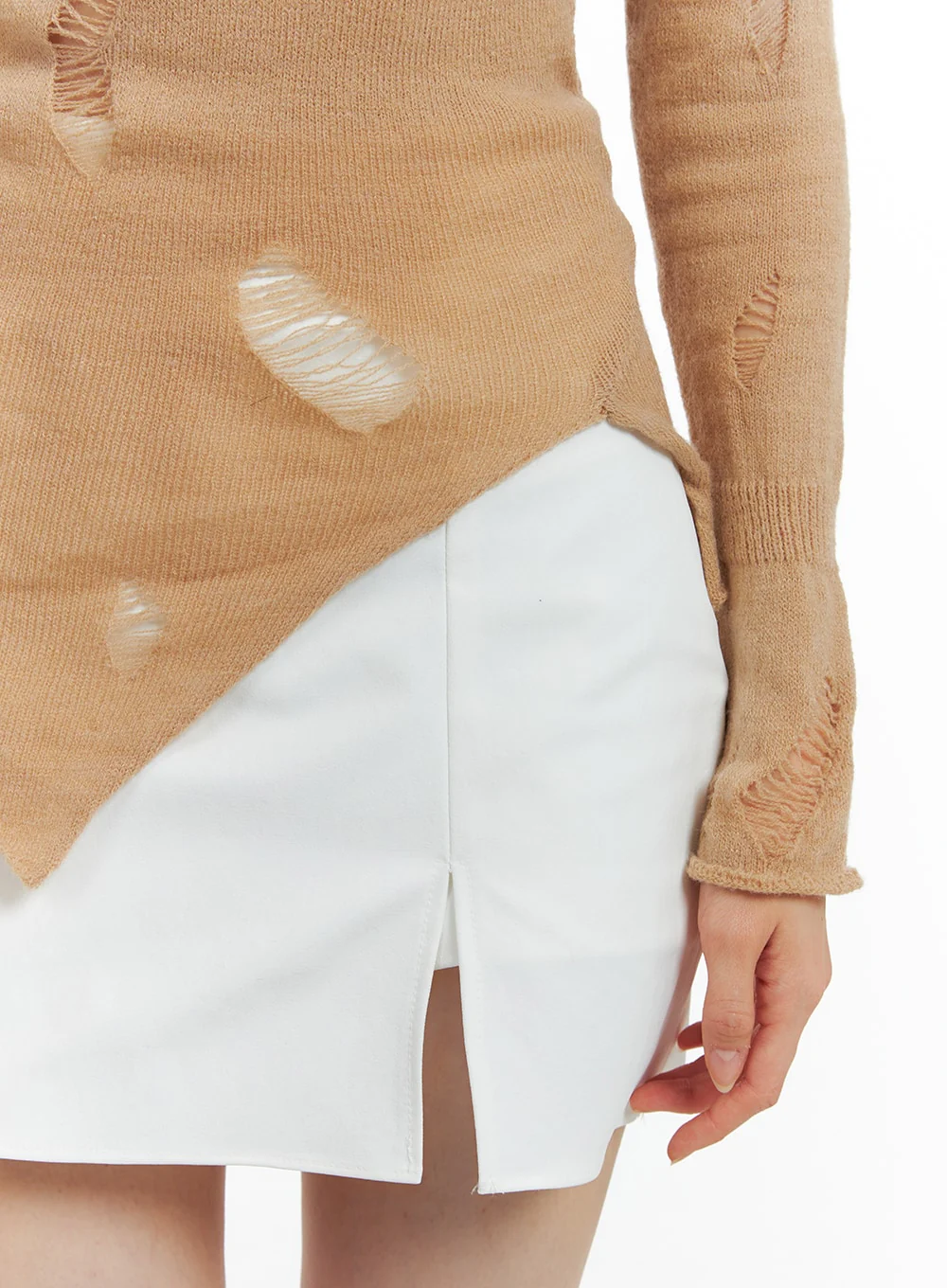 Destroyed Unbalanced Edge Knit Top OM426 - Image 6