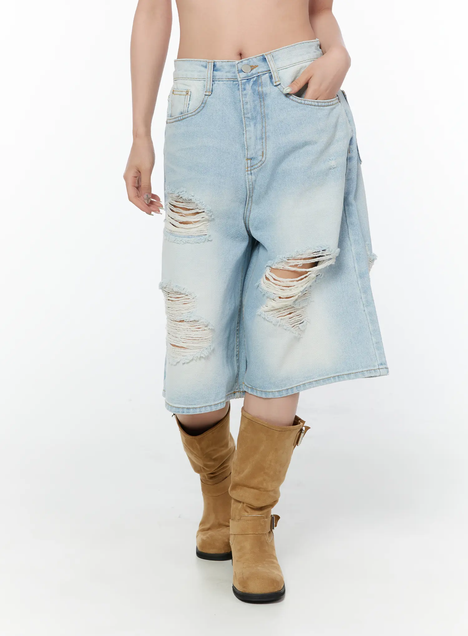 Distressed Bermuda Denim Shorts CY514 - Image 10