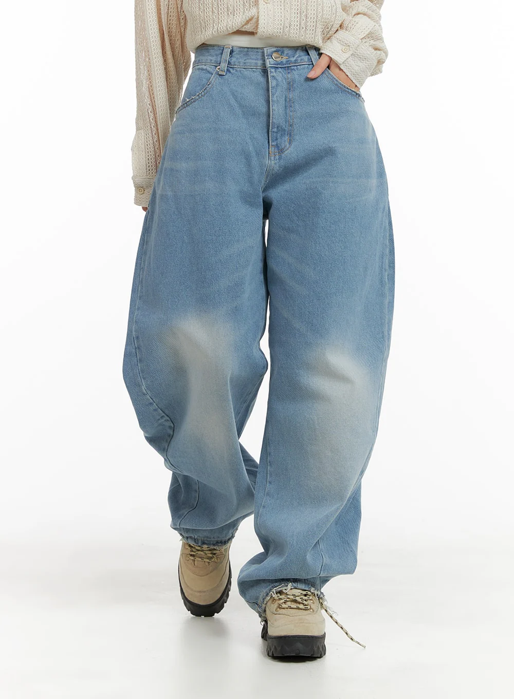 Distressed Hem Washed Wide Jeans CM419 - Image 2