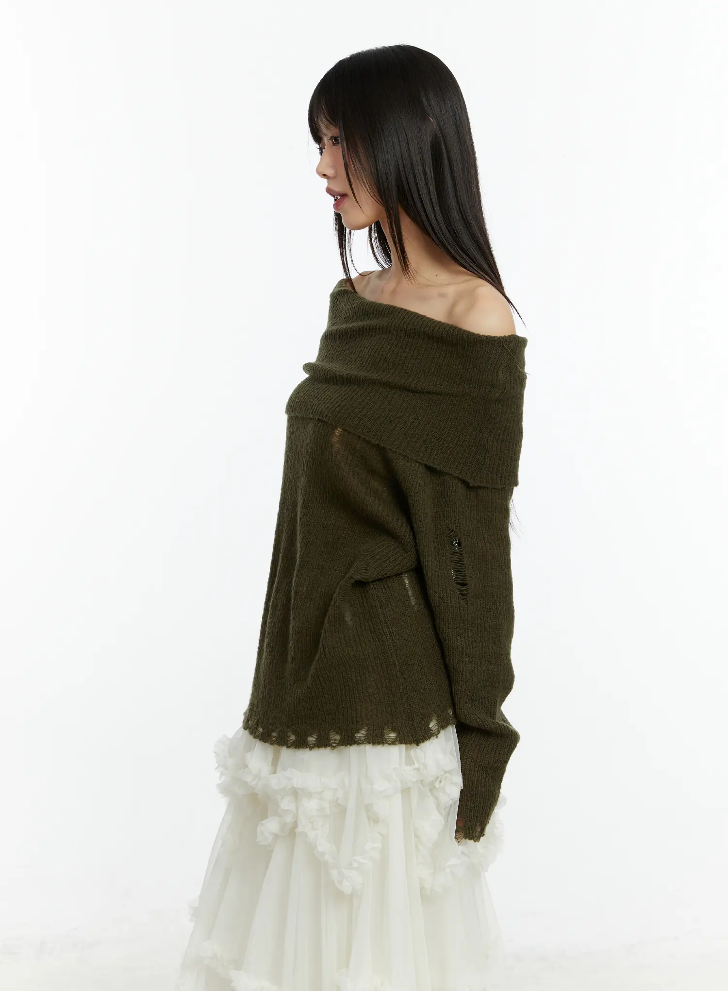 Distressed Off-Shoulder Knit Top CF510 - Image 6