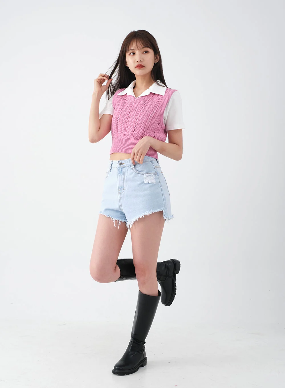 Distressed Raw Hem Denim Shorts CA27 - Image 12