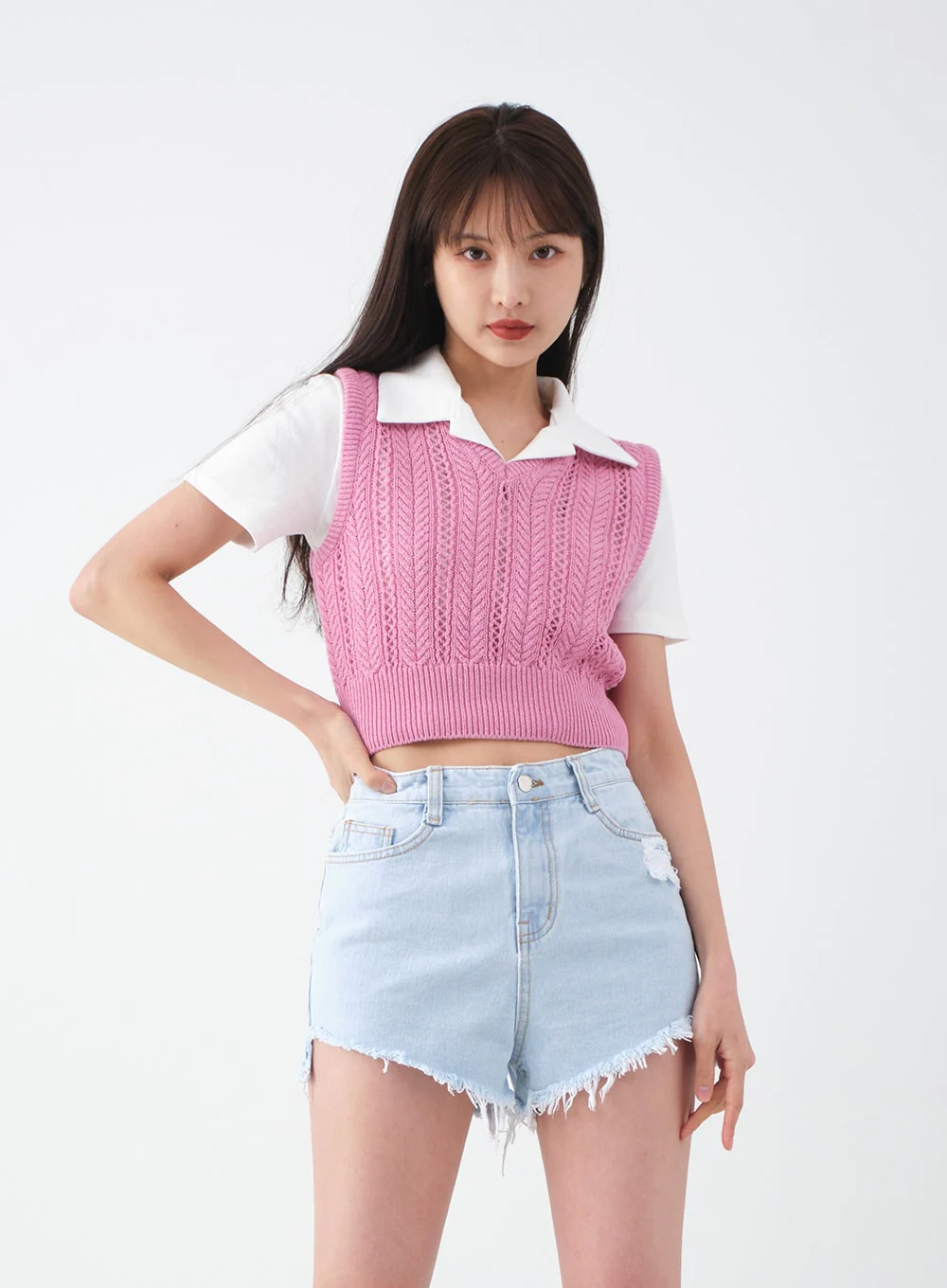 Distressed Raw Hem Denim Shorts CA27 - Image 14