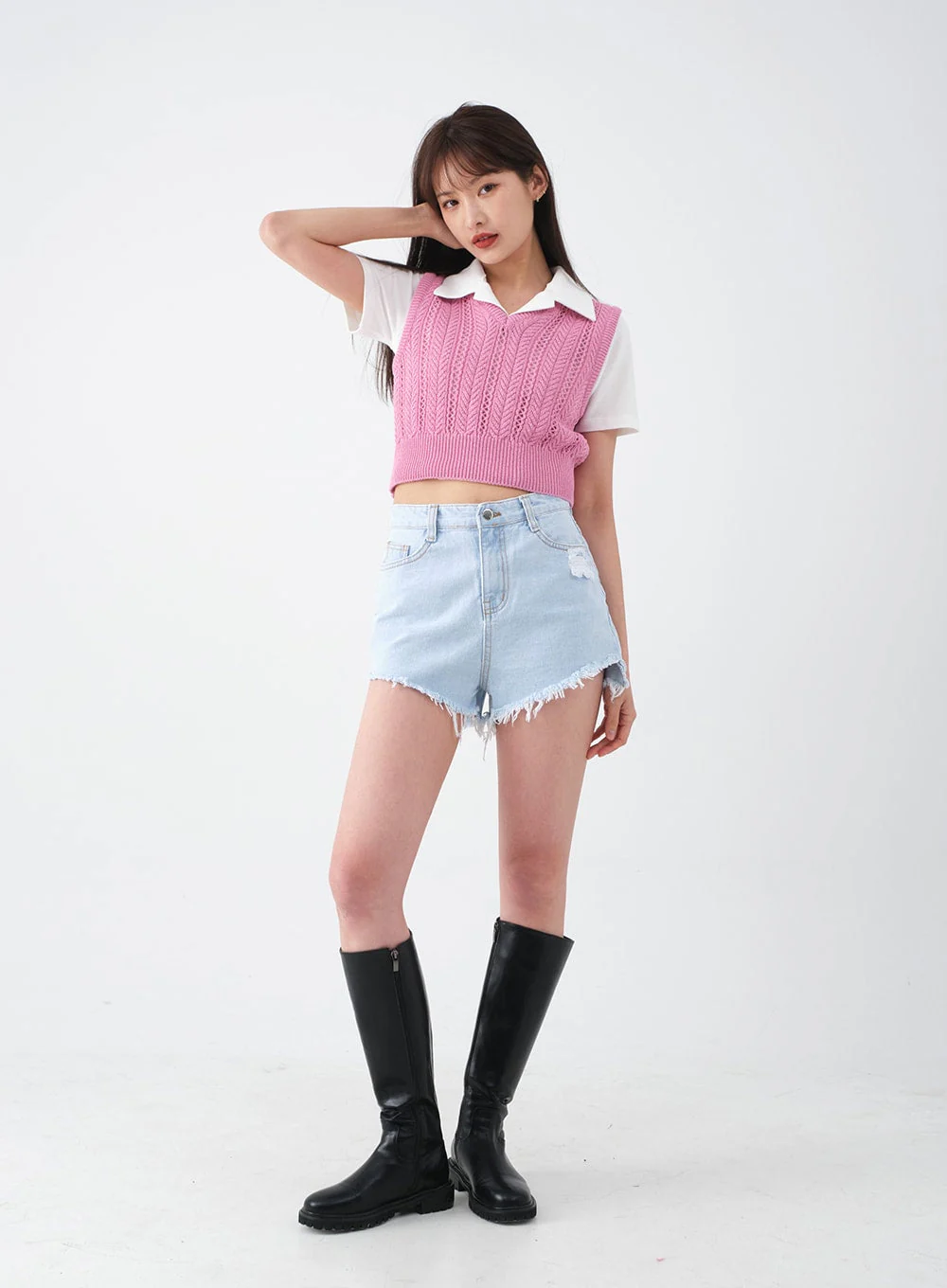 Distressed Raw Hem Denim Shorts CA27 - Image 4