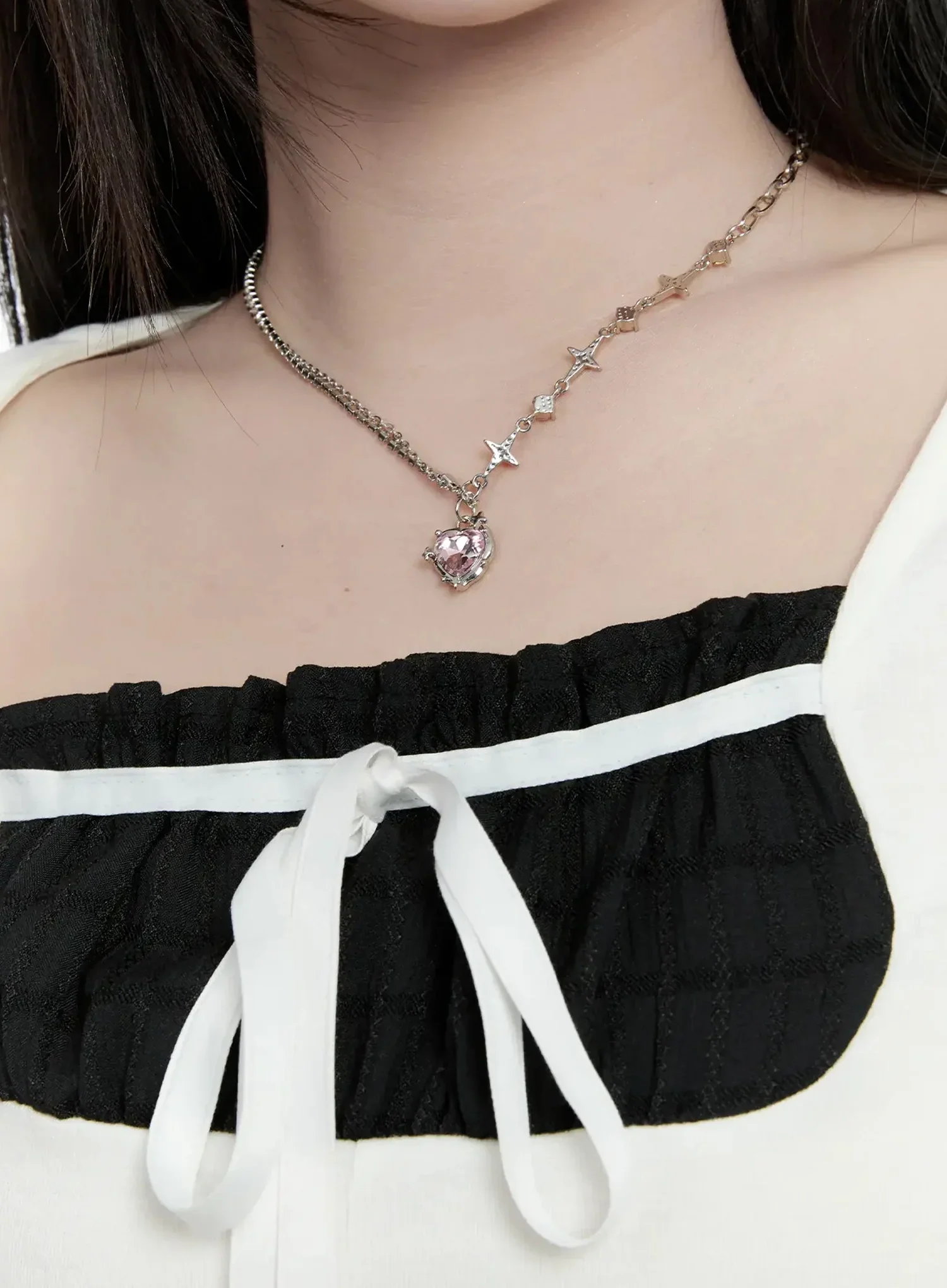 Double Chain Heart Pendant Necklace IO527