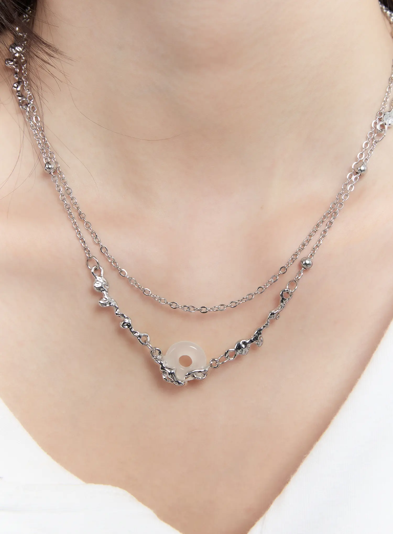 Double Chain Necklace with Stone Pendant CM505