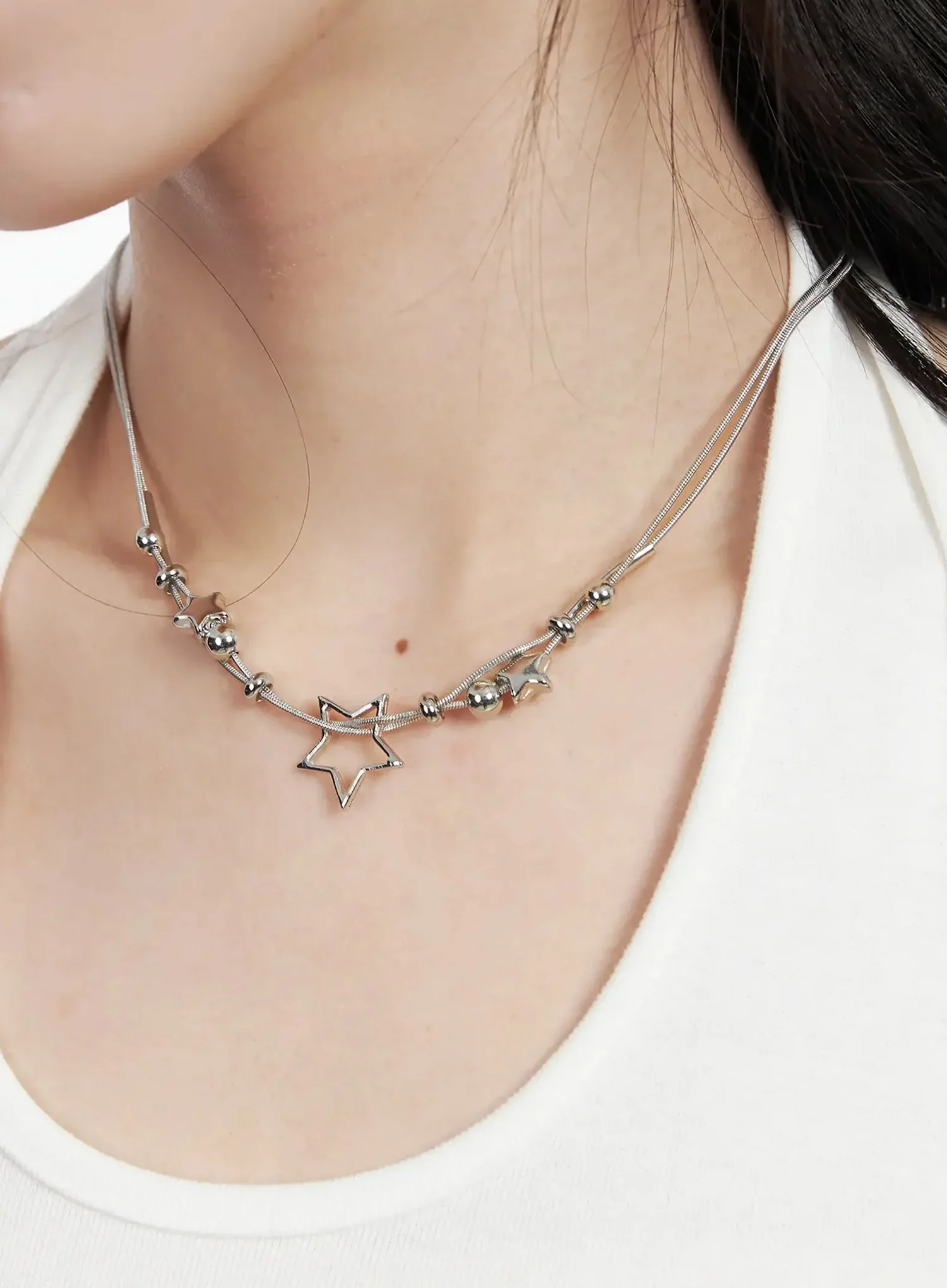 Double-Chain Star Necklace IJ528 - Image 5
