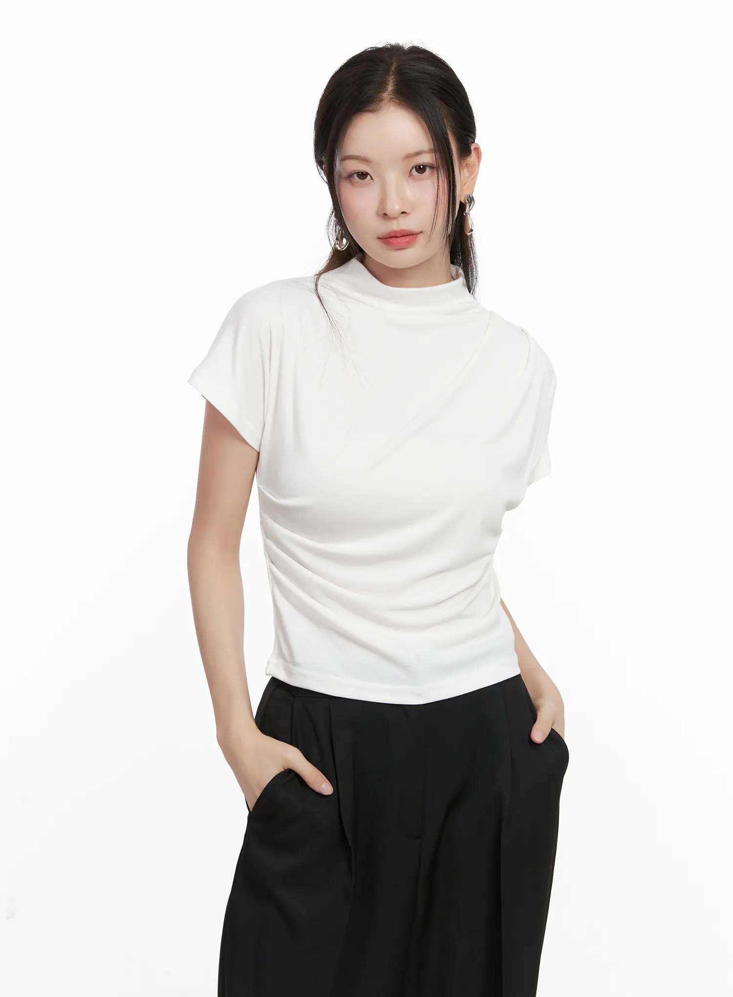 Draped Mock Neck Top CO531 - Image 2