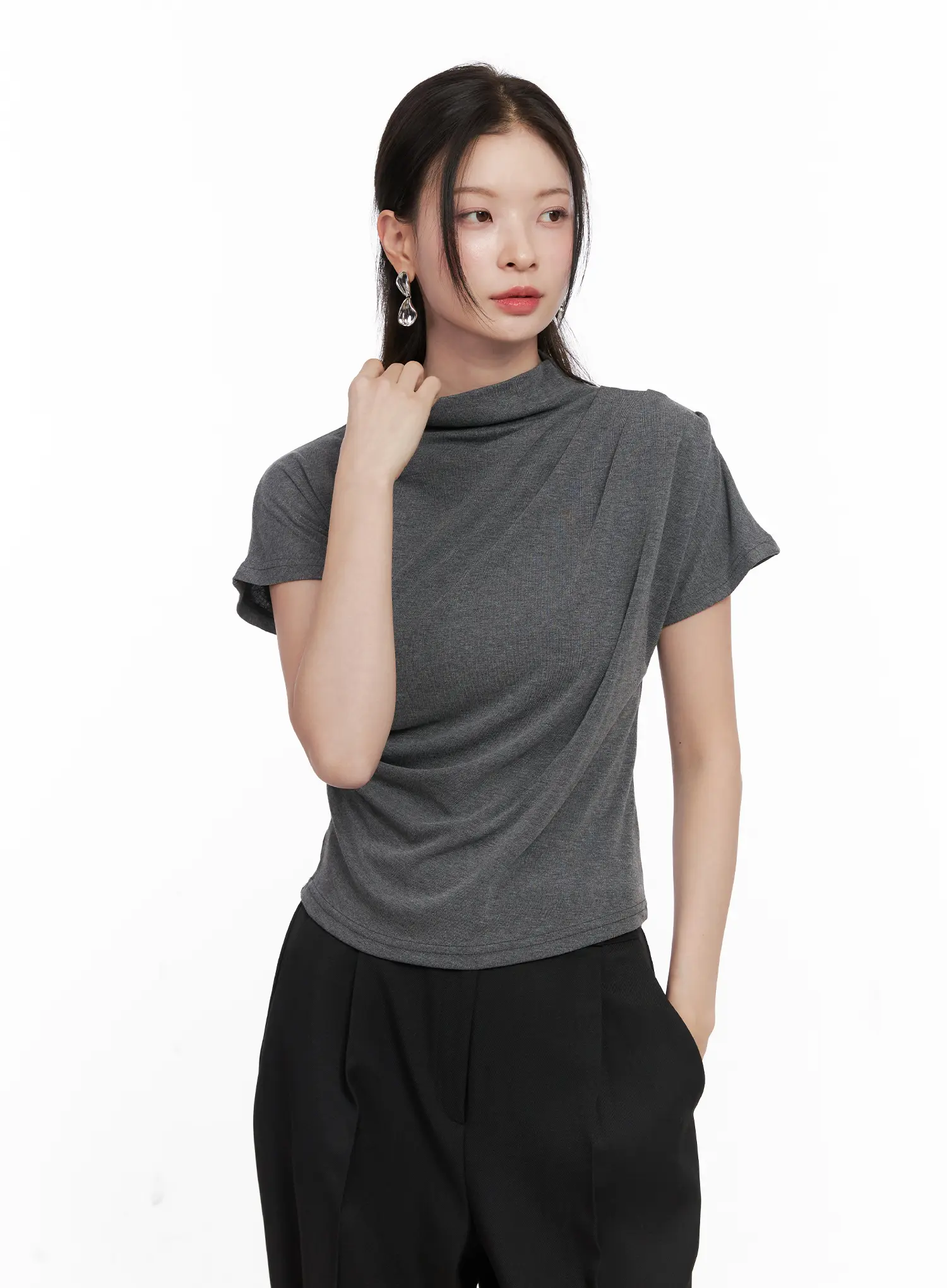 Draped Mock Neck Top CO531 - Image 8