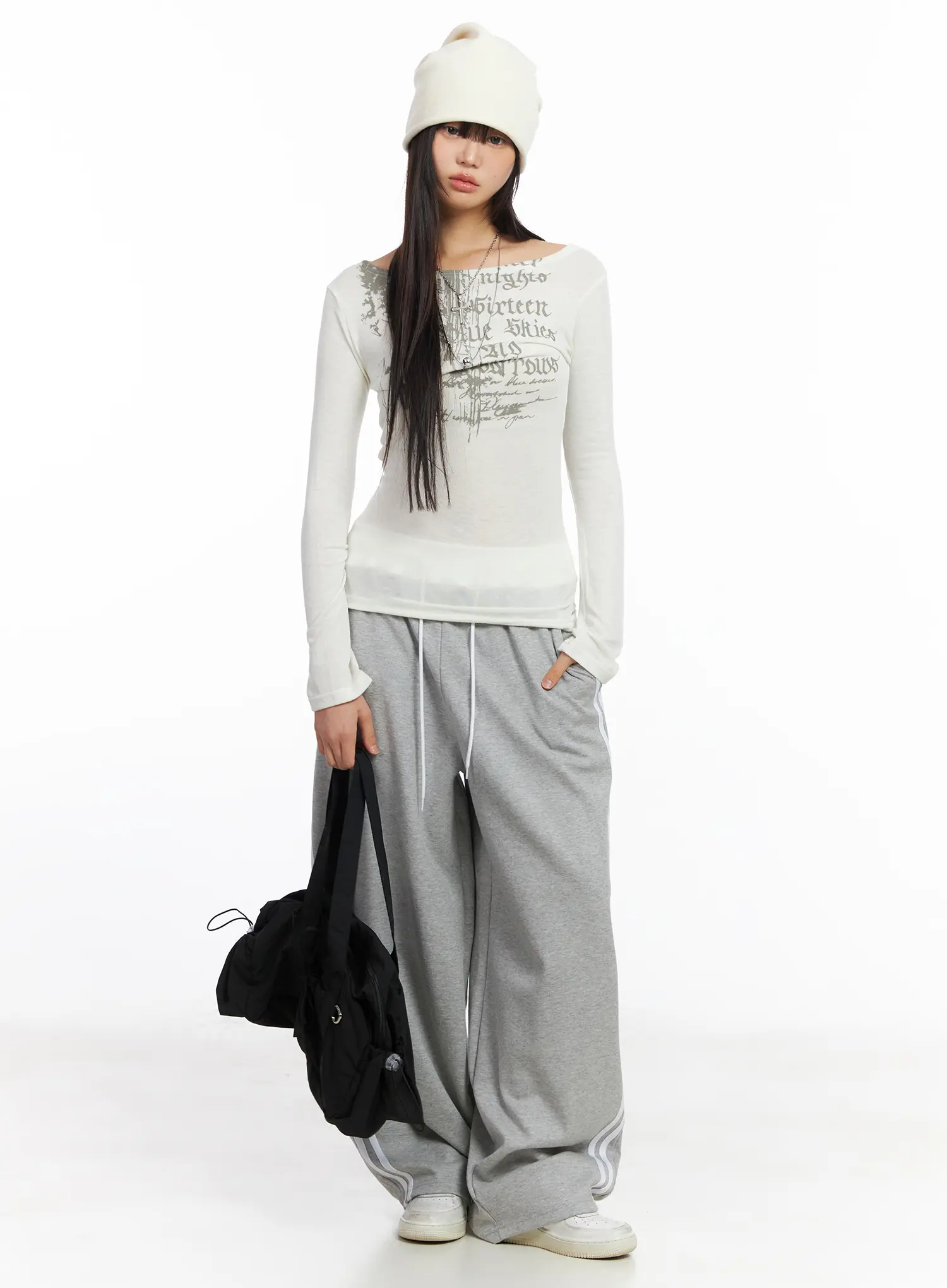 Edgy Boat Neck Graphic Long Sleeve Tee CF506 - Image 14