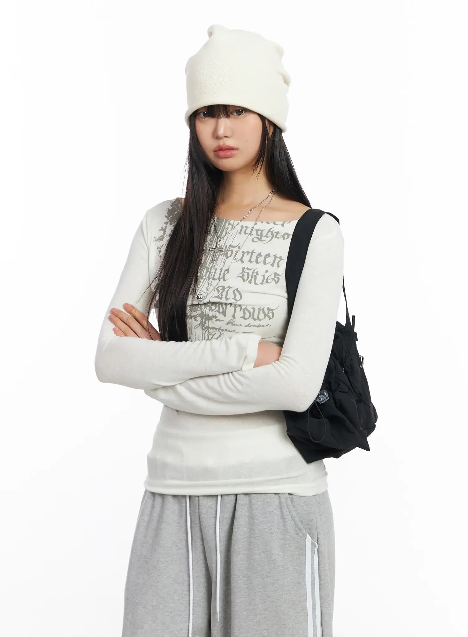 Edgy Boat Neck Graphic Long Sleeve Tee CF506 - Image 15