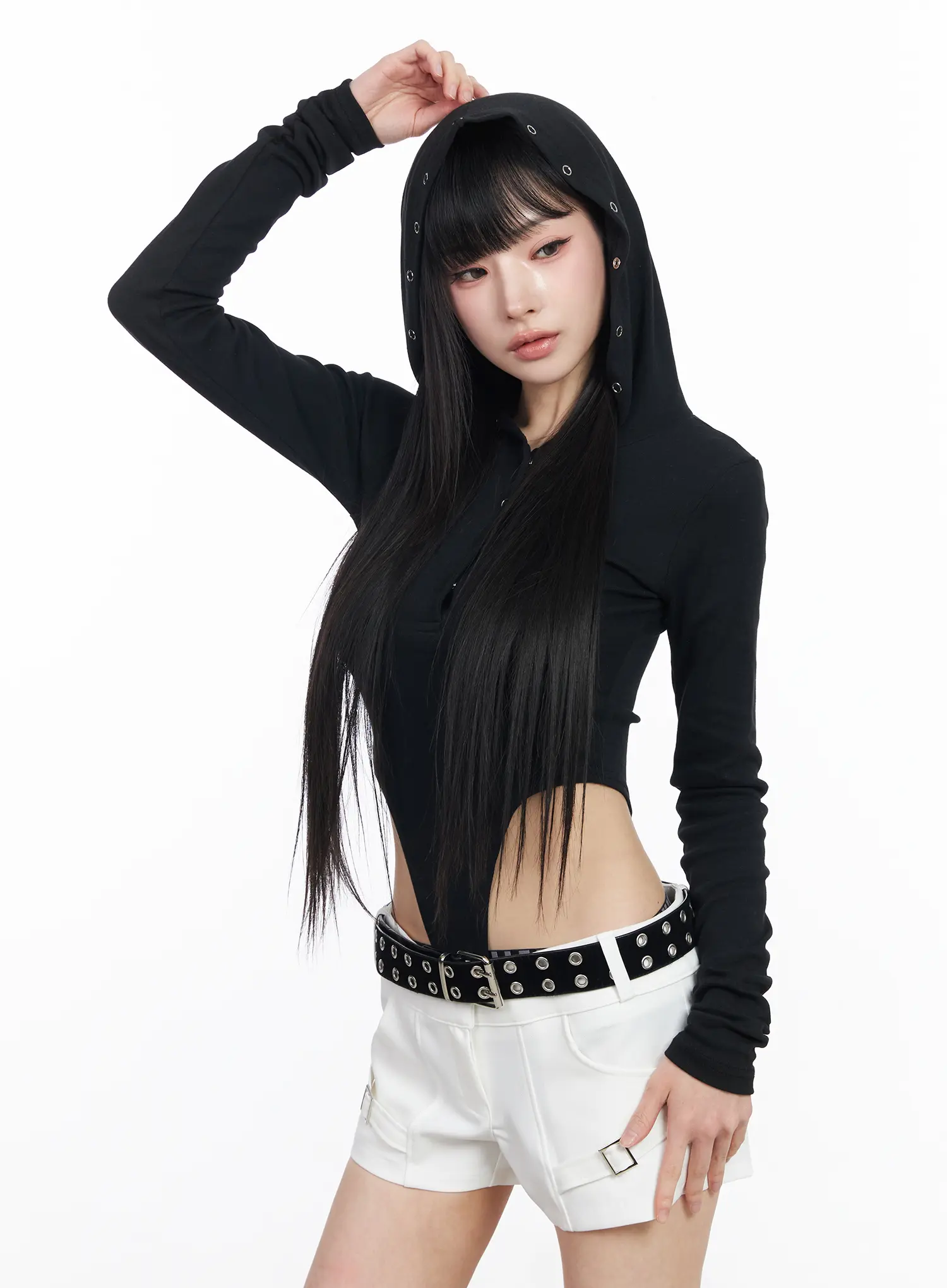 Edgy Cutout Hooded Bodysuit CF519 - Image 7