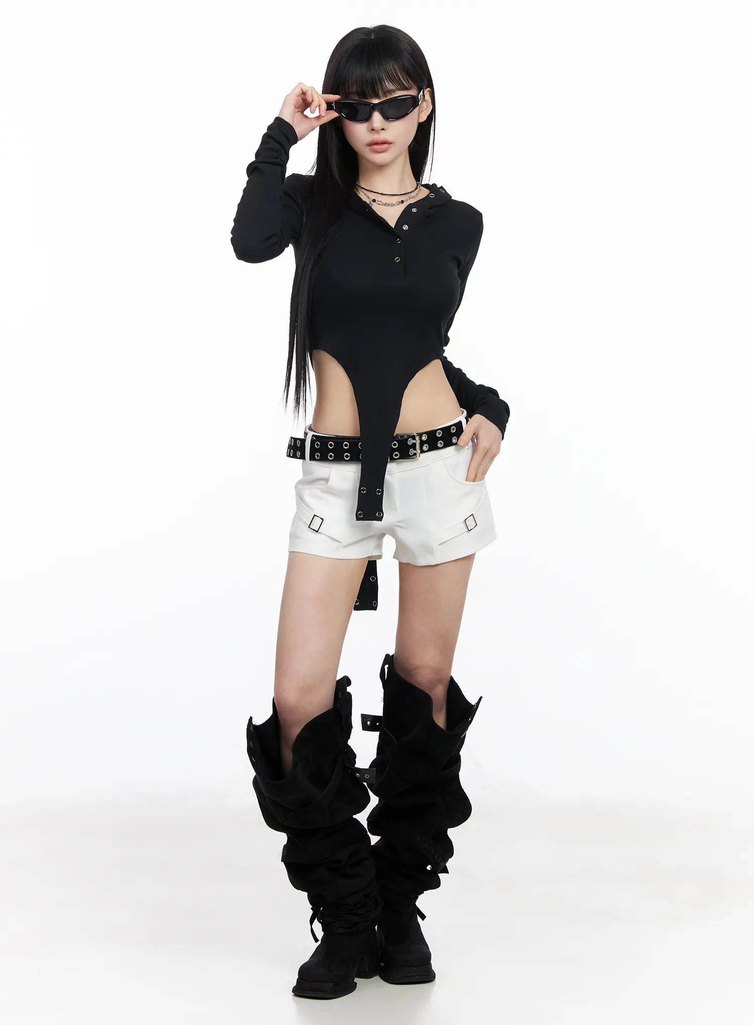 Edgy Cutout Hooded Bodysuit CF519 - Image 8