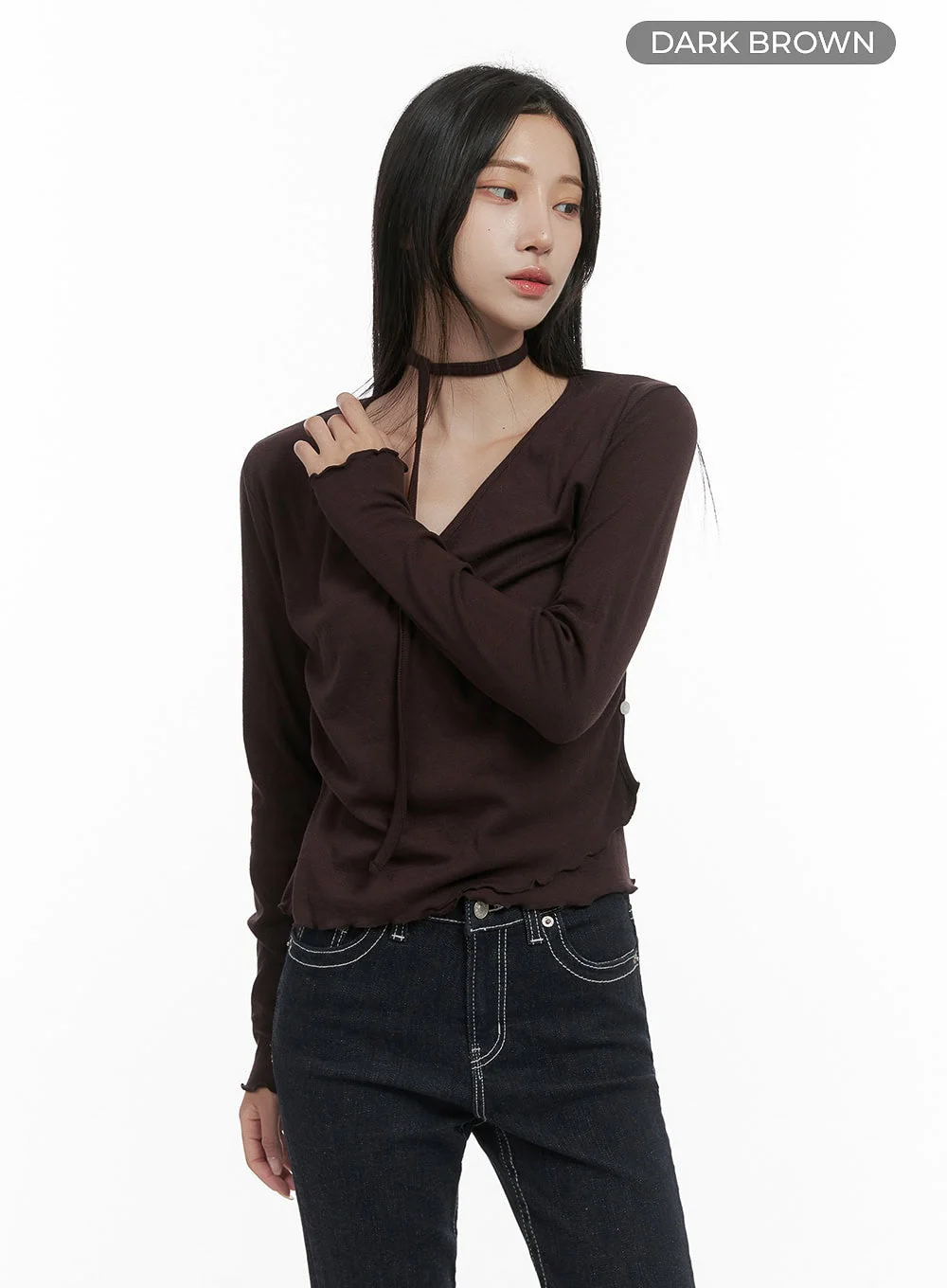 Elegant Buttoned Wrap Long Sleeve Top CS430 - Image 11