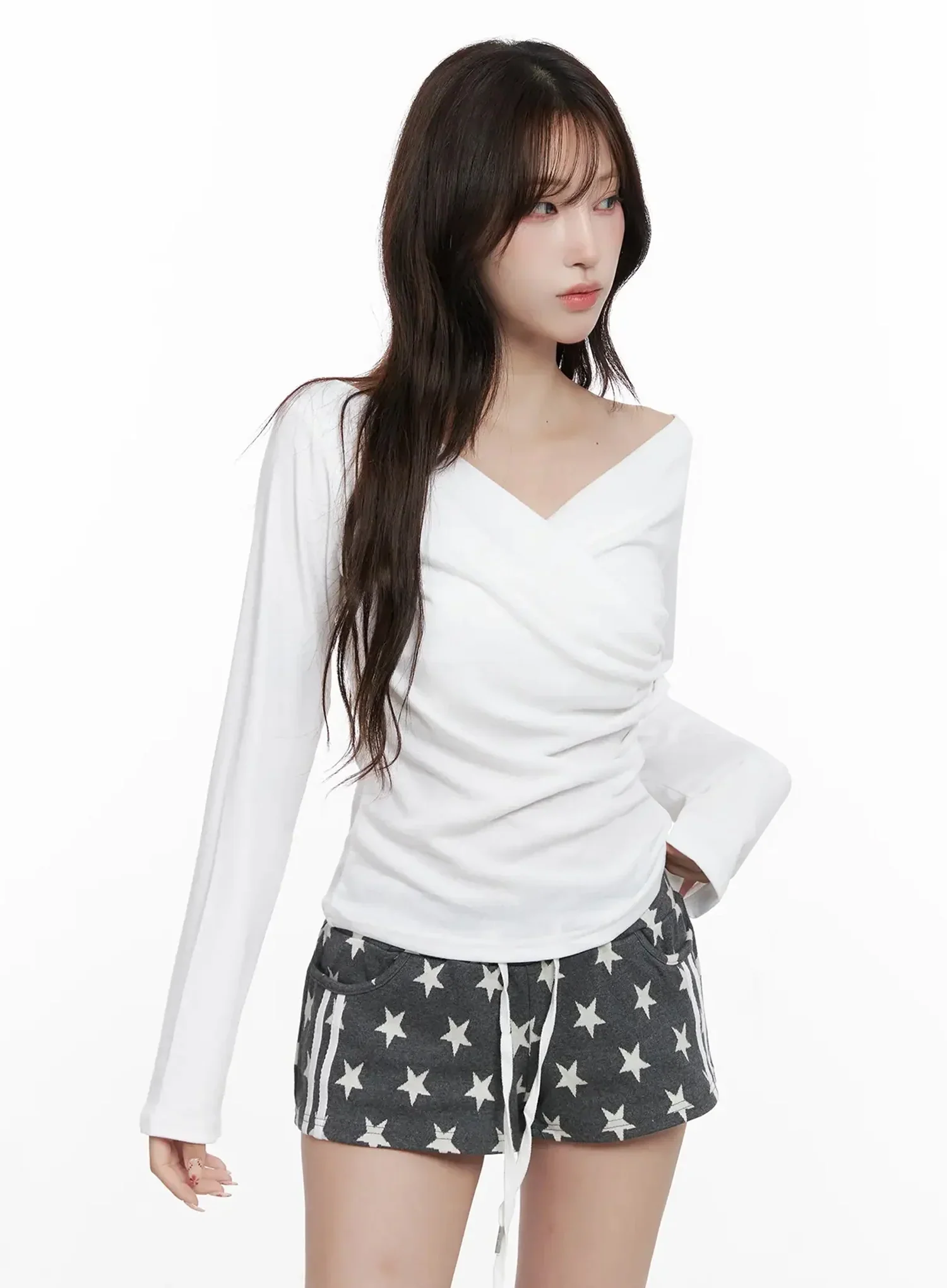 Elegant Shirred V-Neck Top IN514 - Image 11