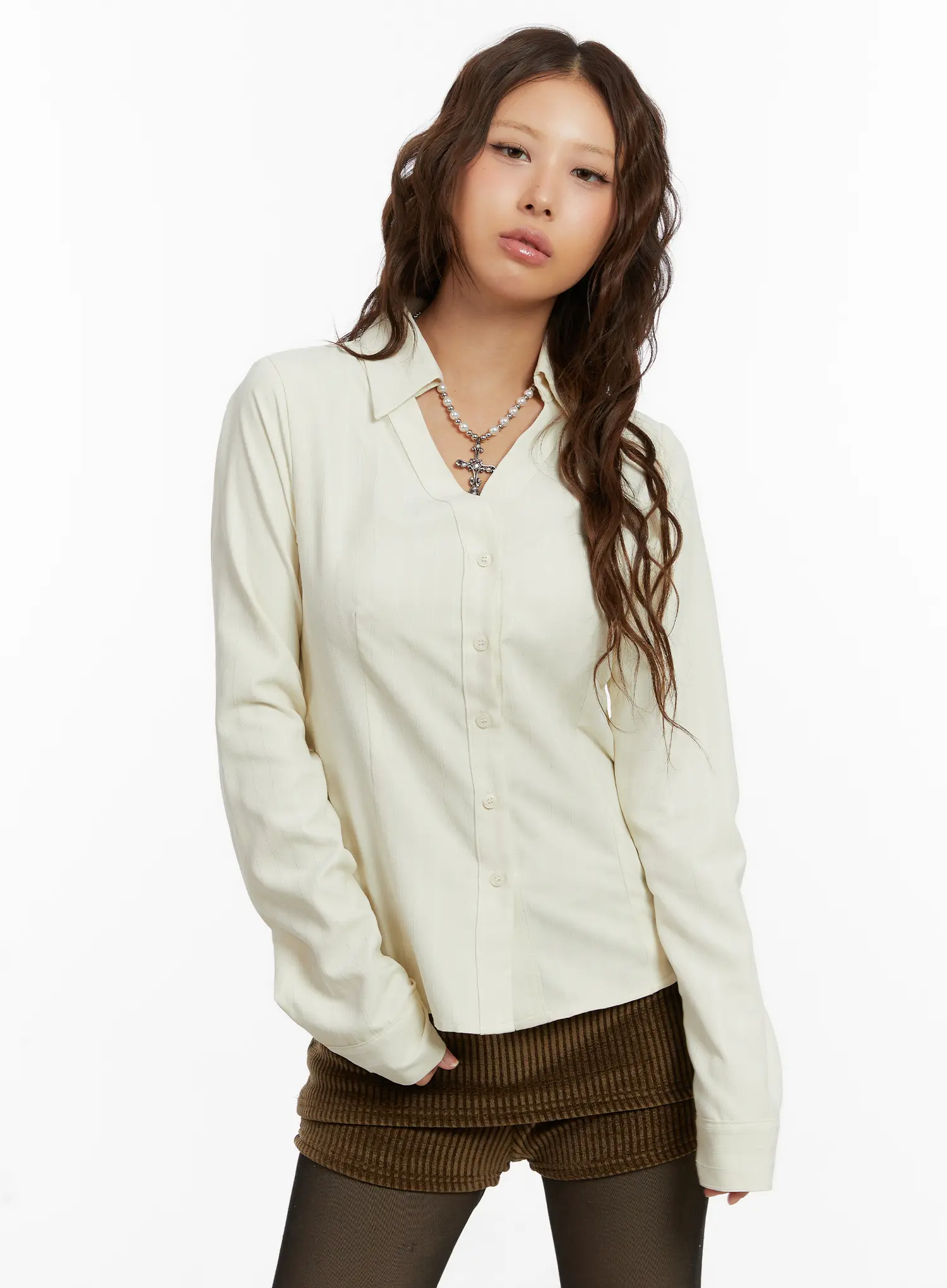 Elegant Striped V-Neck Blouse CD517 - Image 2