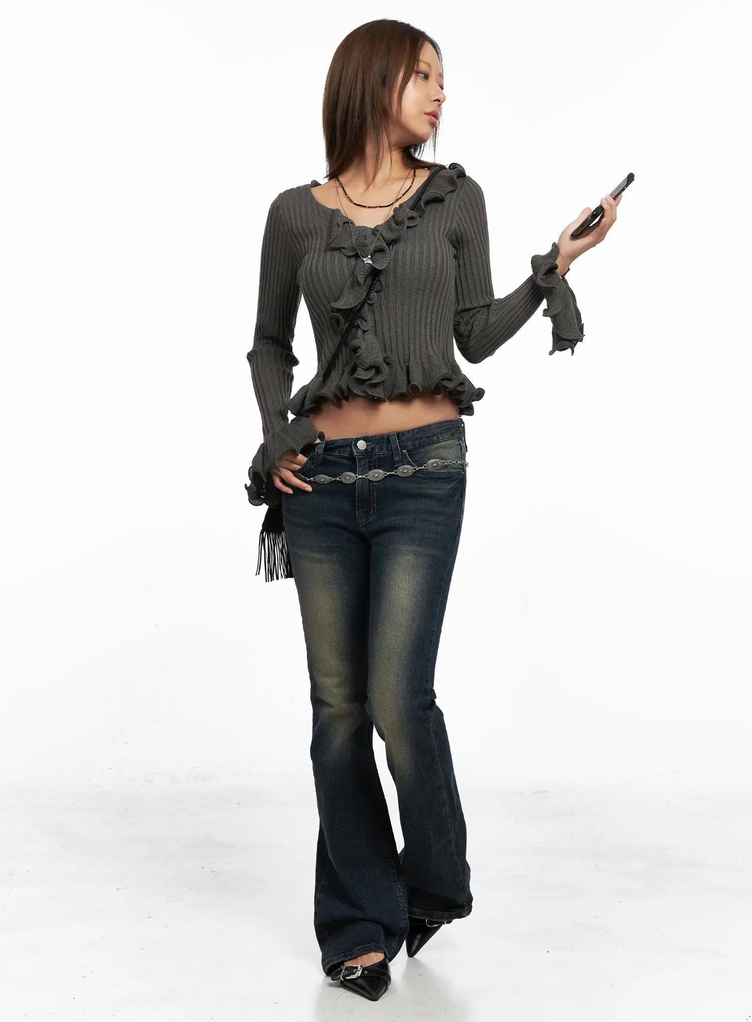 Elodie Vintage Washed Slim Flared Jeans CO510 - Image 7