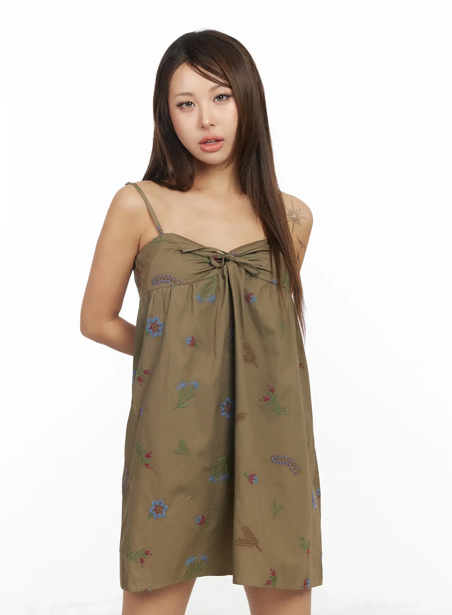 Embroidered Bow Knot Mini Dress CF513 - Image 3