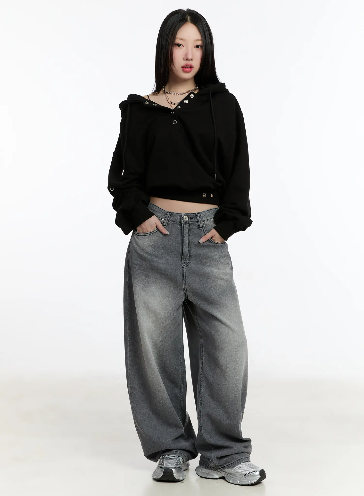 Eyelet Crop Hoodie CM511 - Image 3
