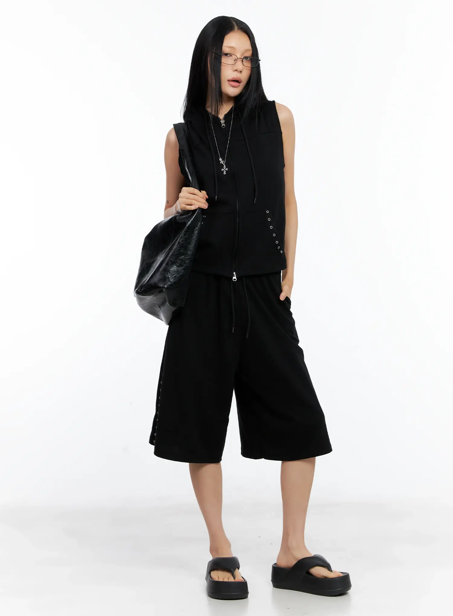 Eyelet Hooded Vest Zip-Up CL529