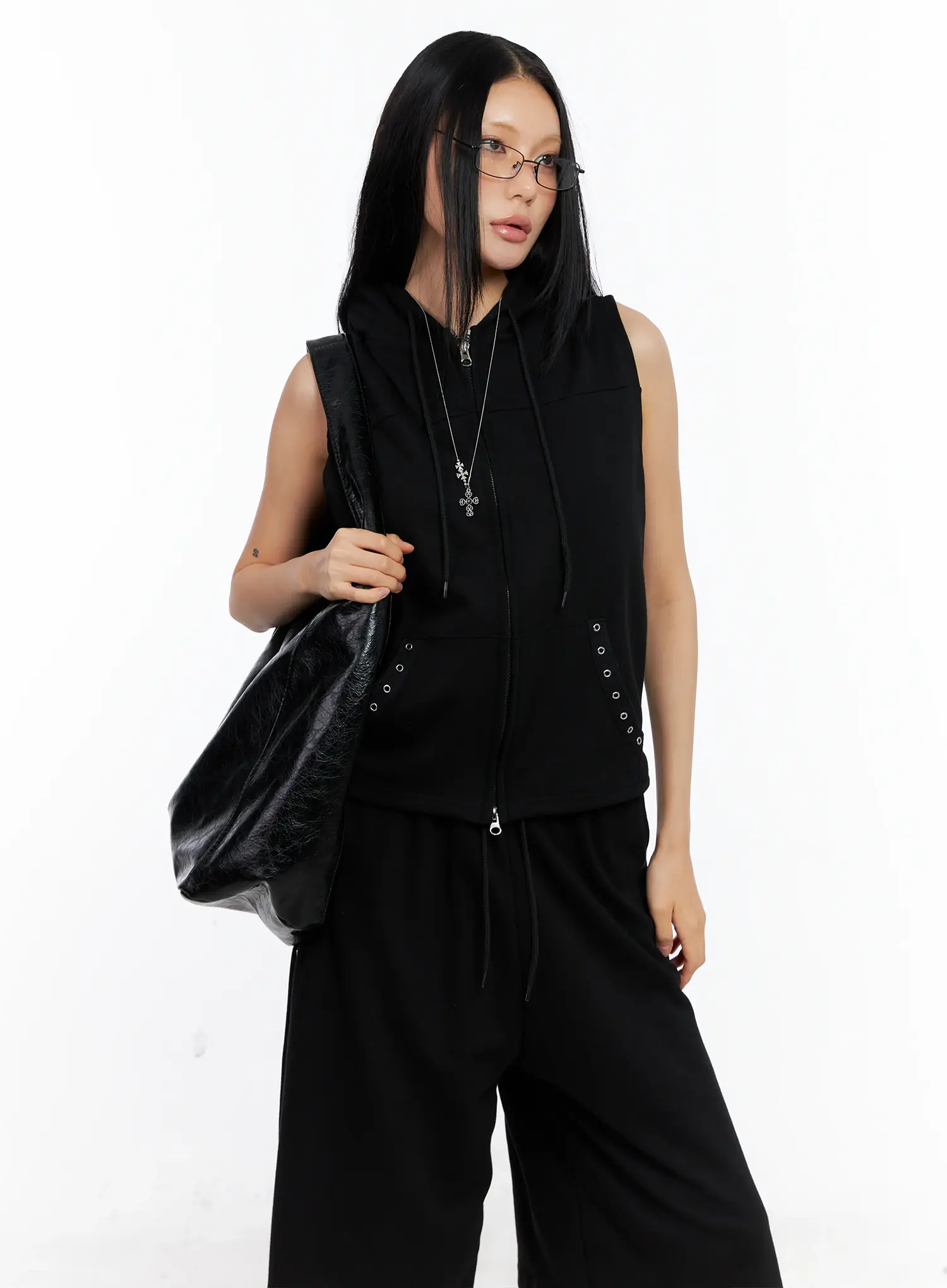 Eyelet Hooded Vest Zip-Up CL529 - Image 11