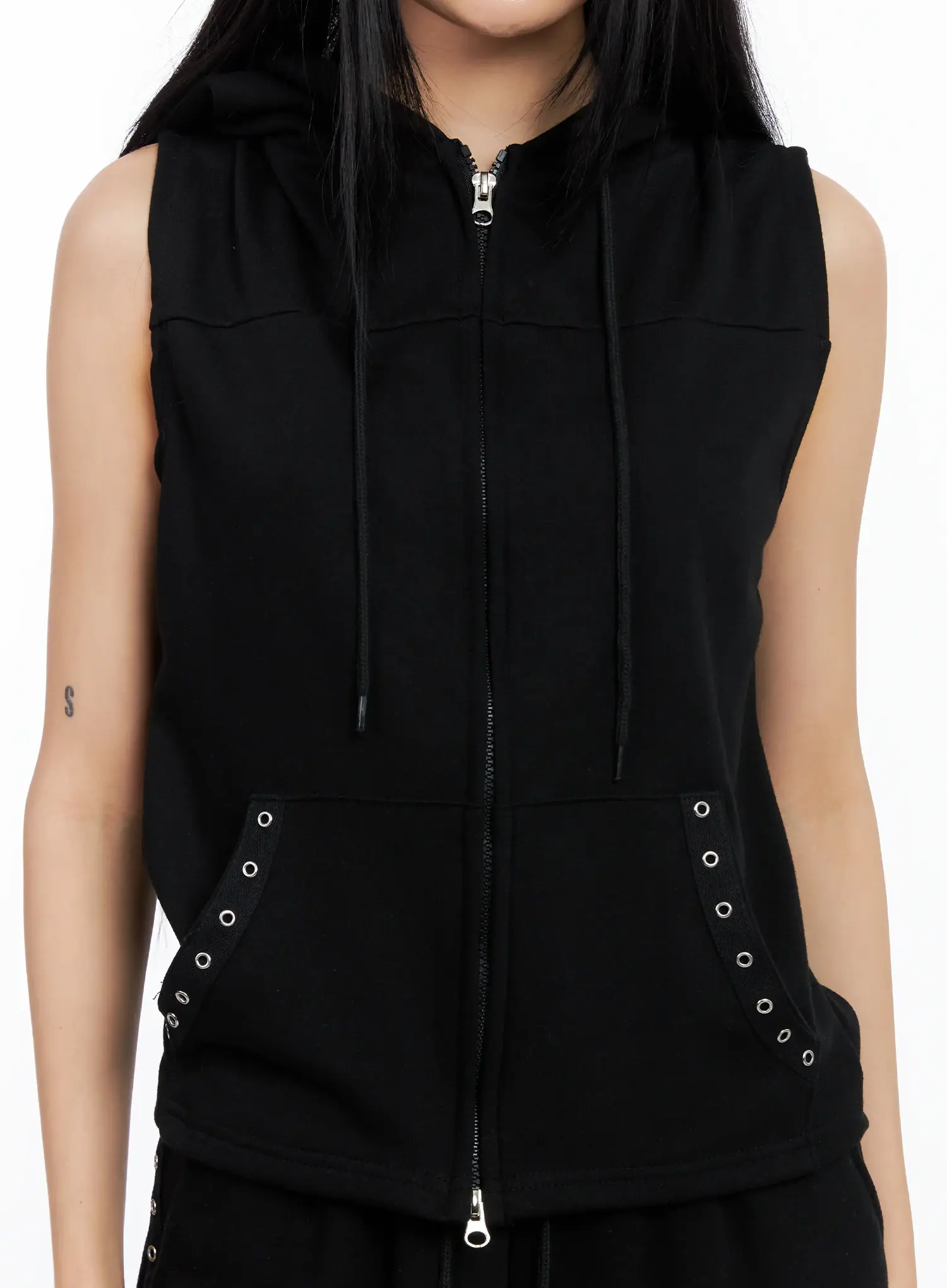 Eyelet Hooded Vest Zip-Up CL529 - Image 13