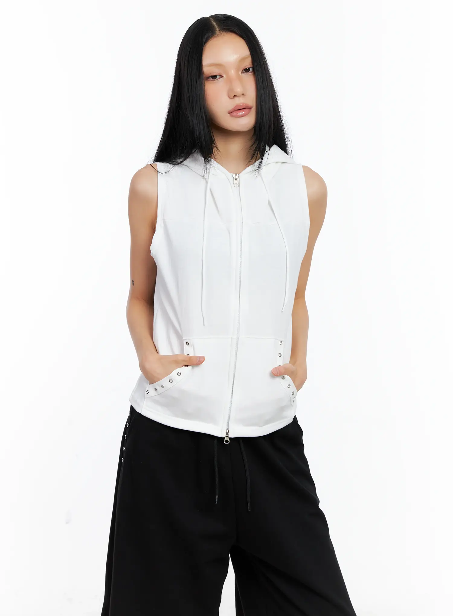 Eyelet Hooded Vest Zip-Up CL529 - Image 16