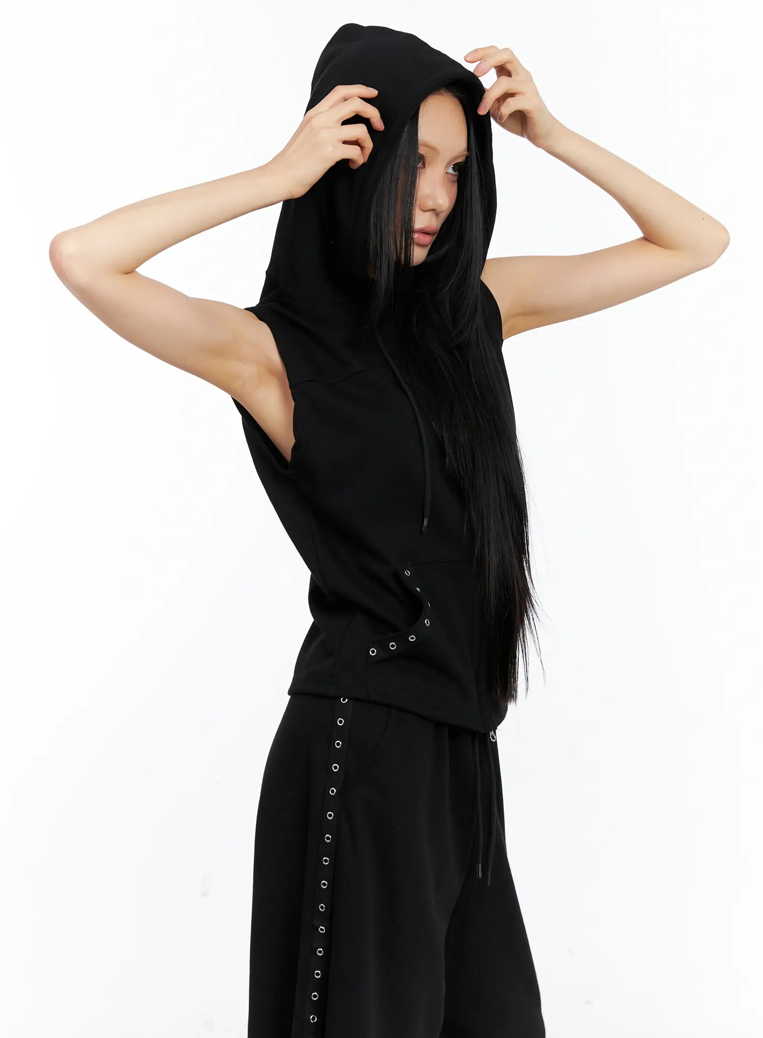 Eyelet Hooded Vest Zip-Up CL529 - Image 2