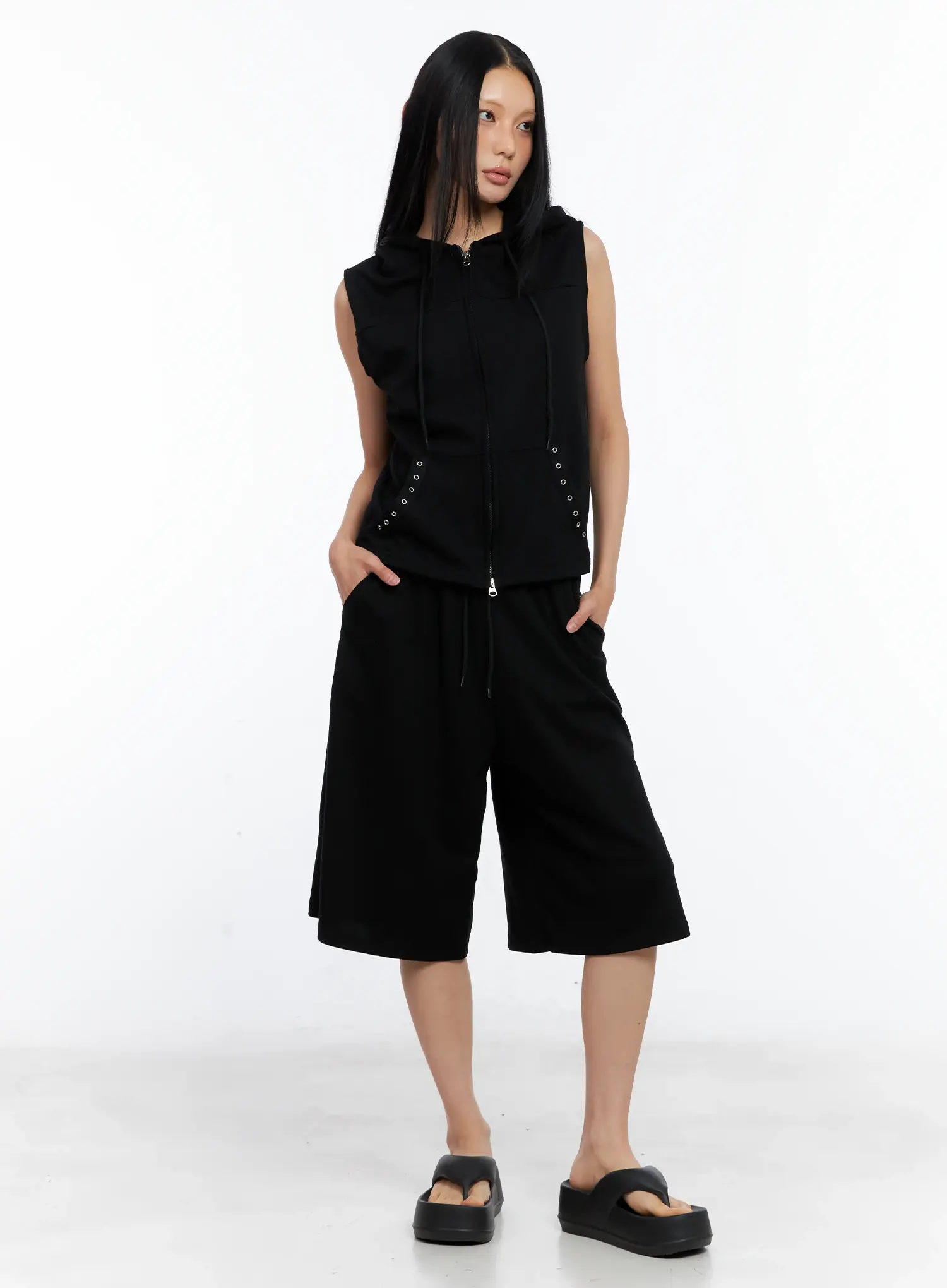 Eyelet Hooded Vest Zip-Up CL529 - Image 3