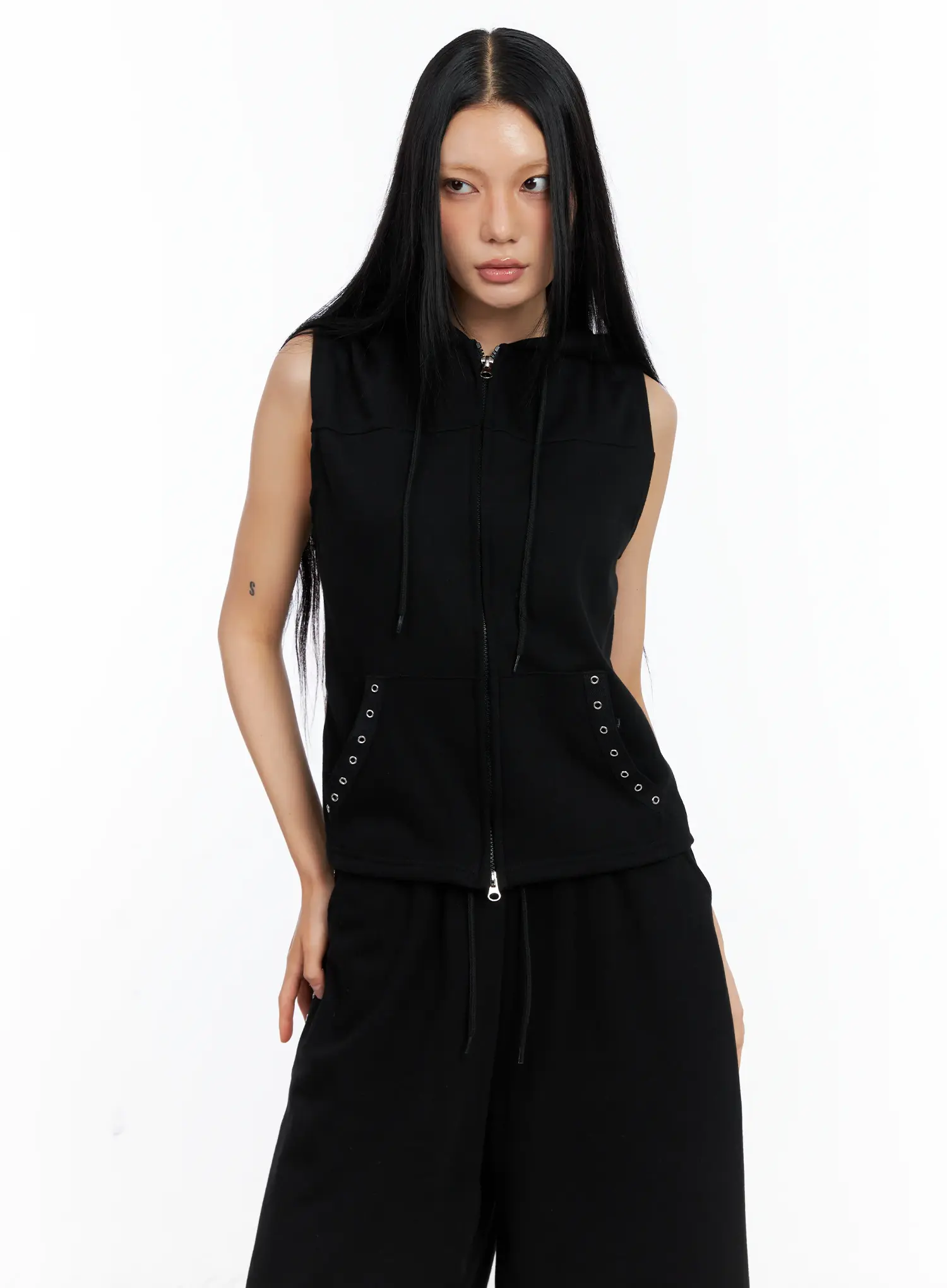 Eyelet Hooded Vest Zip-Up CL529 - Image 7