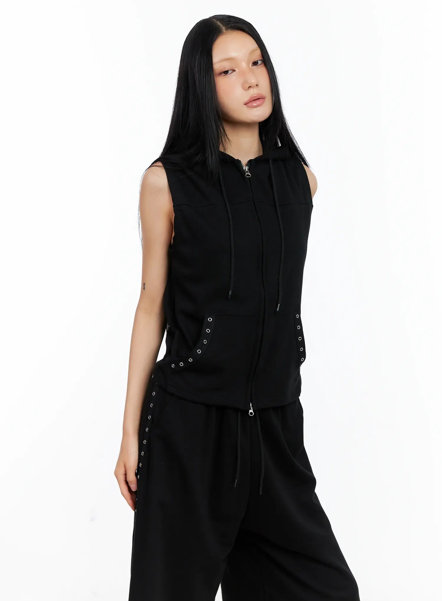 Eyelet Hooded Vest Zip-Up CL529 - Image 8