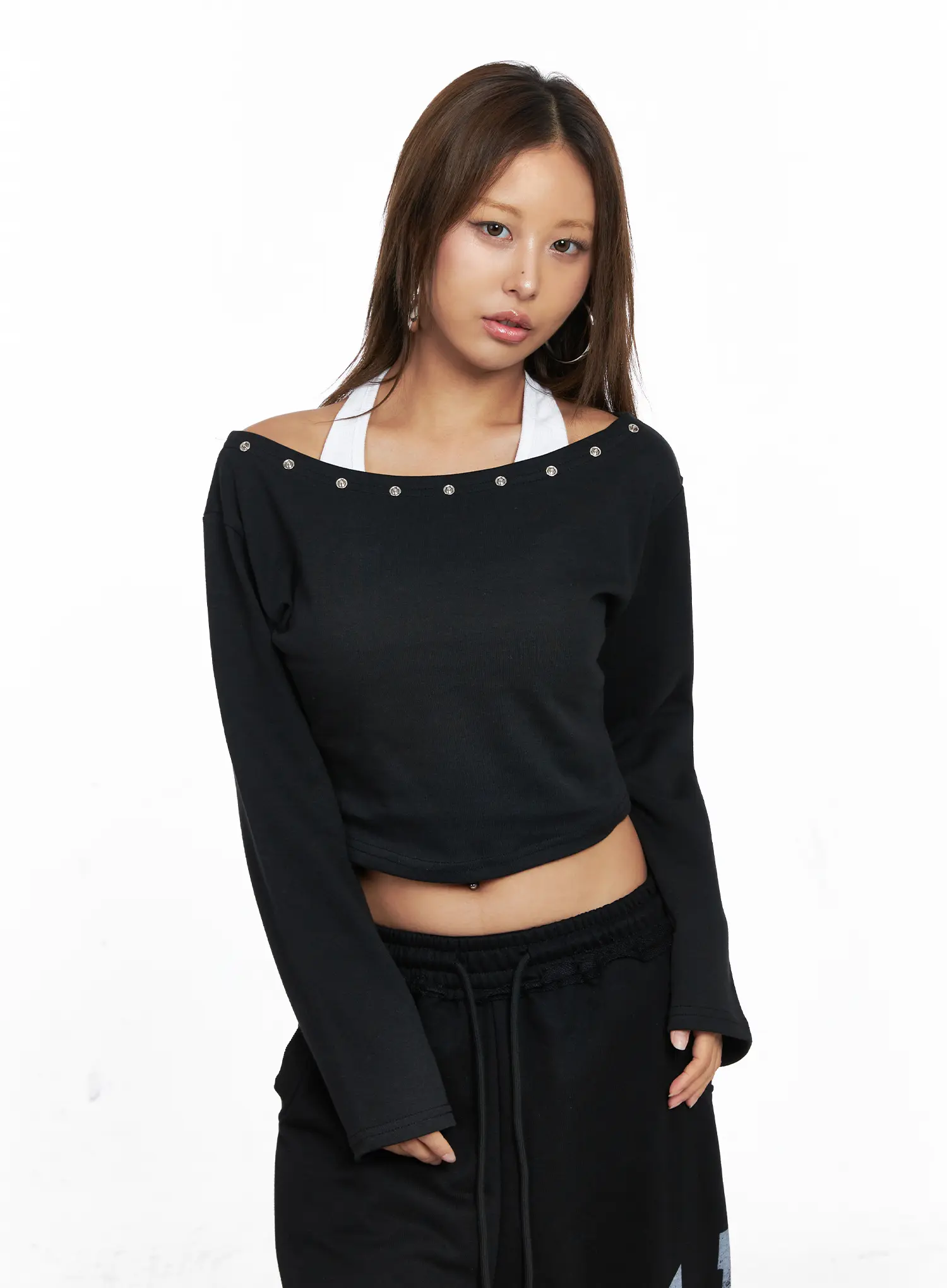 Eyelet Off-Shoulder Long Sleeve Crop Top CO510 - Image 11