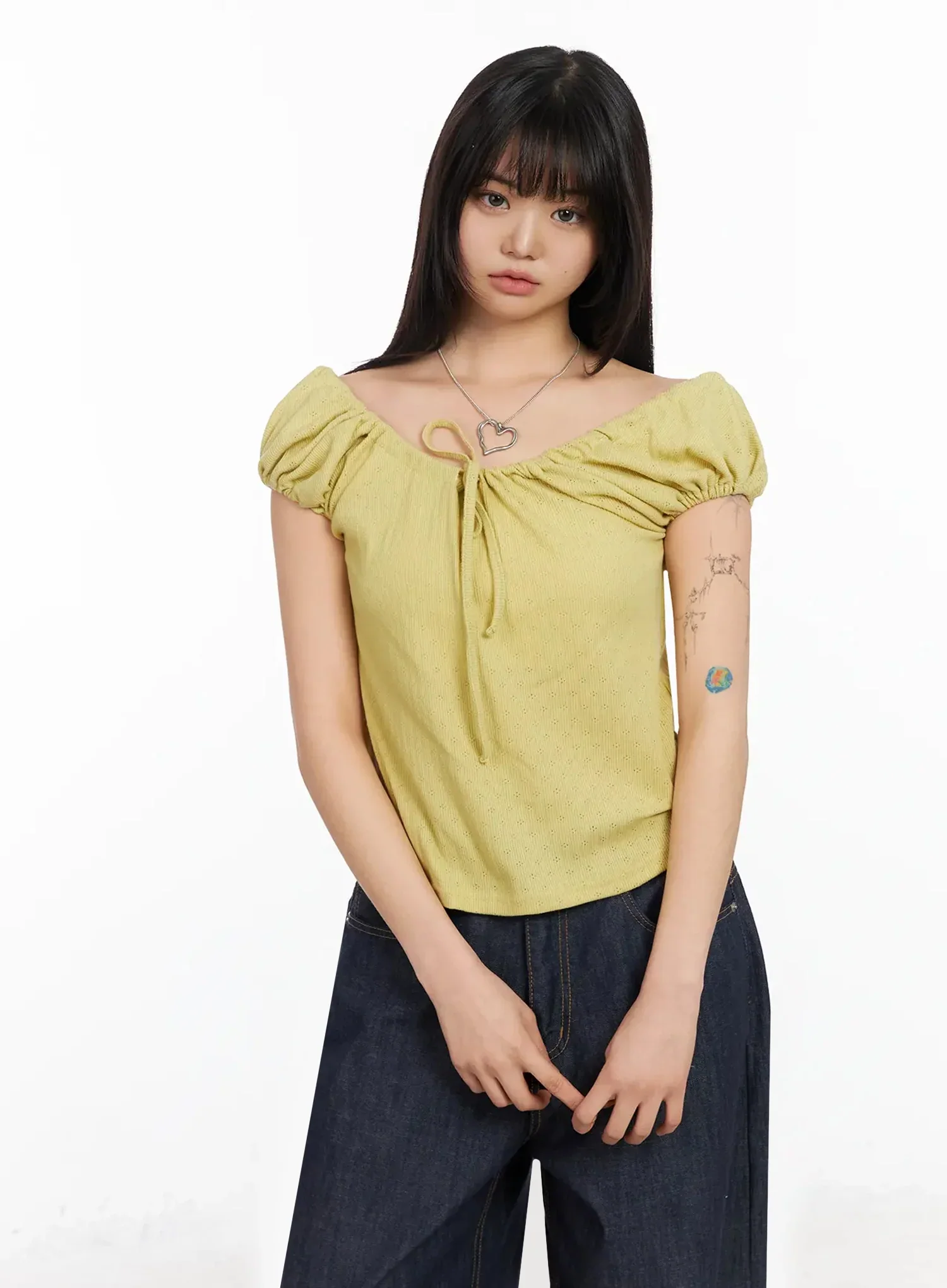 Eyelet Ruched Off Shoulder Top IA523 - Image 3