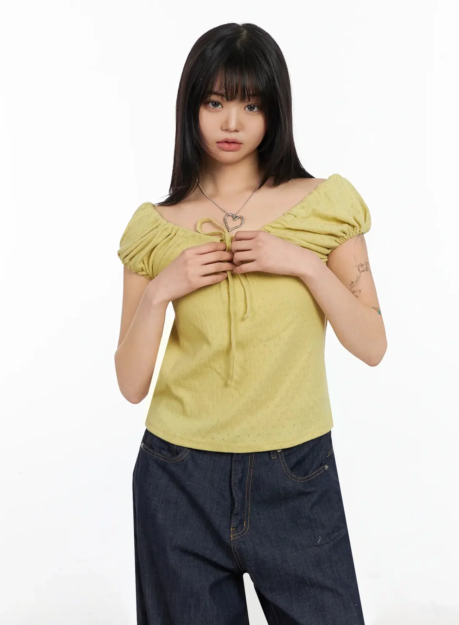 Eyelet Ruched Off Shoulder Top IA523 - Image 7