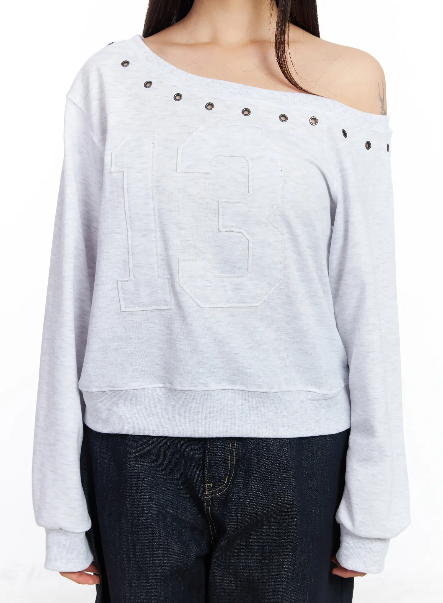 Eyelet Trimmed Off-Shoulder Sweatshirt CF504 - Image 5