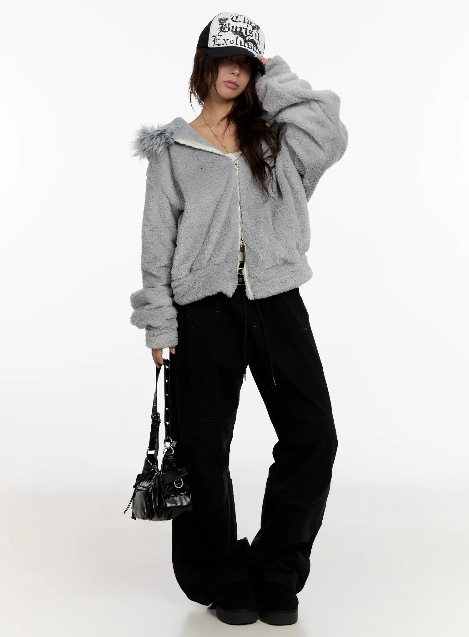Faux Fur Fleece Zip-Up Hoodie CN527 - Image 3